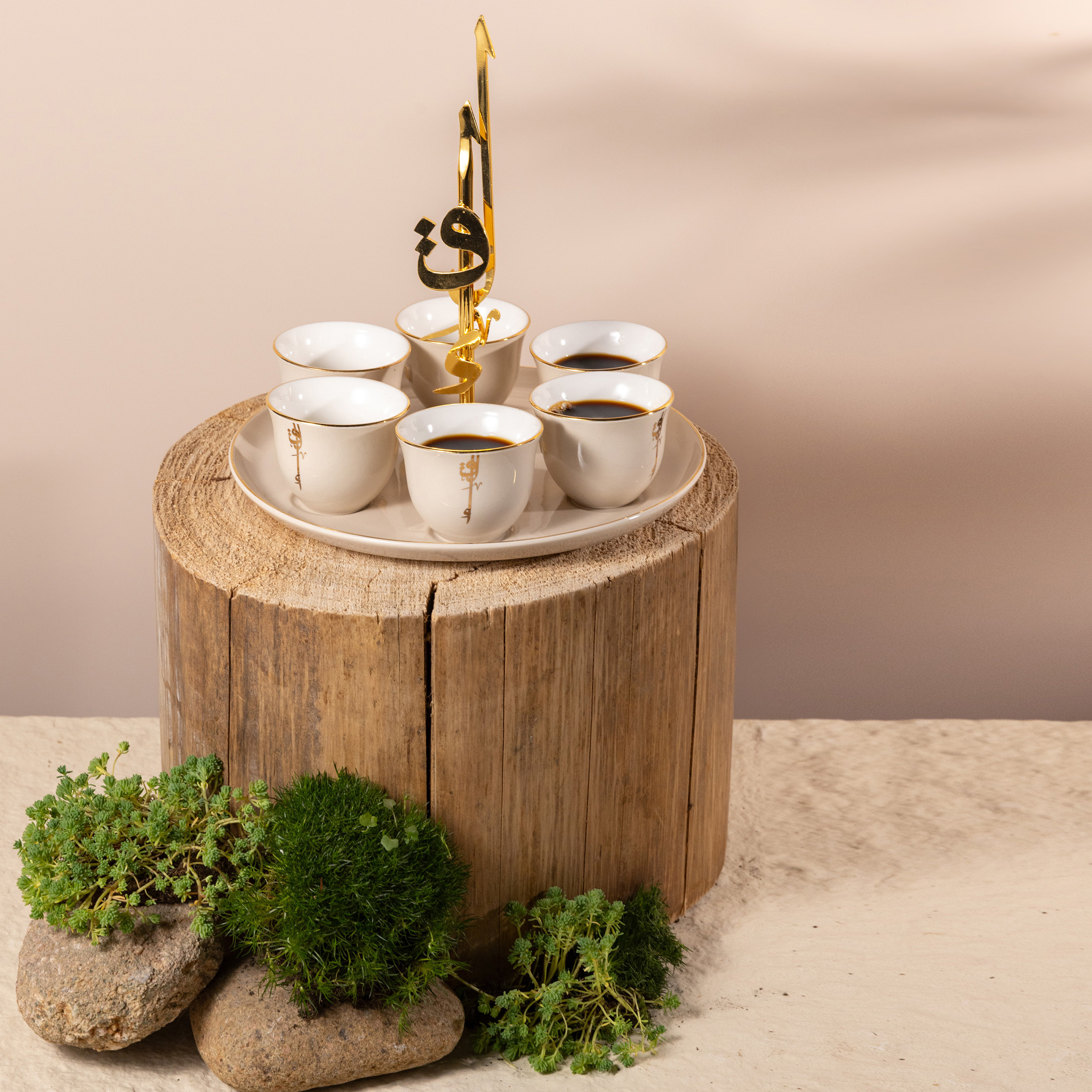 Otantik Lqaa 6-Piece Arabic Porcelain Kahwa Cup Set with Stand - 50 ml-household-dining-teaandcoffee-teaandcoffeesets-image-1
