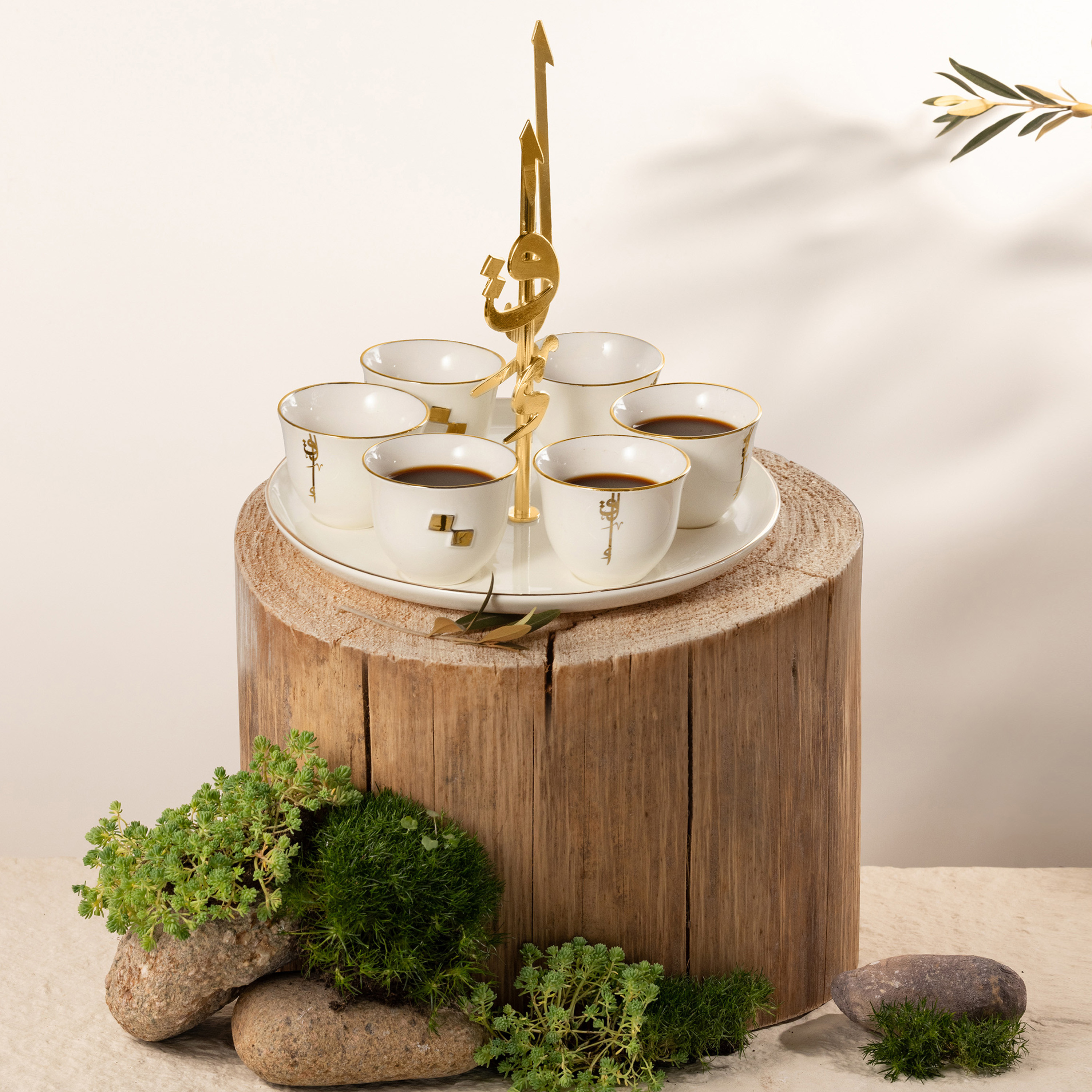 Otantik Lqaa 6-Piece Porcelain Kahwa Cup Set with Stand - 50 ml-household-dining-teaandcoffee-teaandcoffeesets-image-1