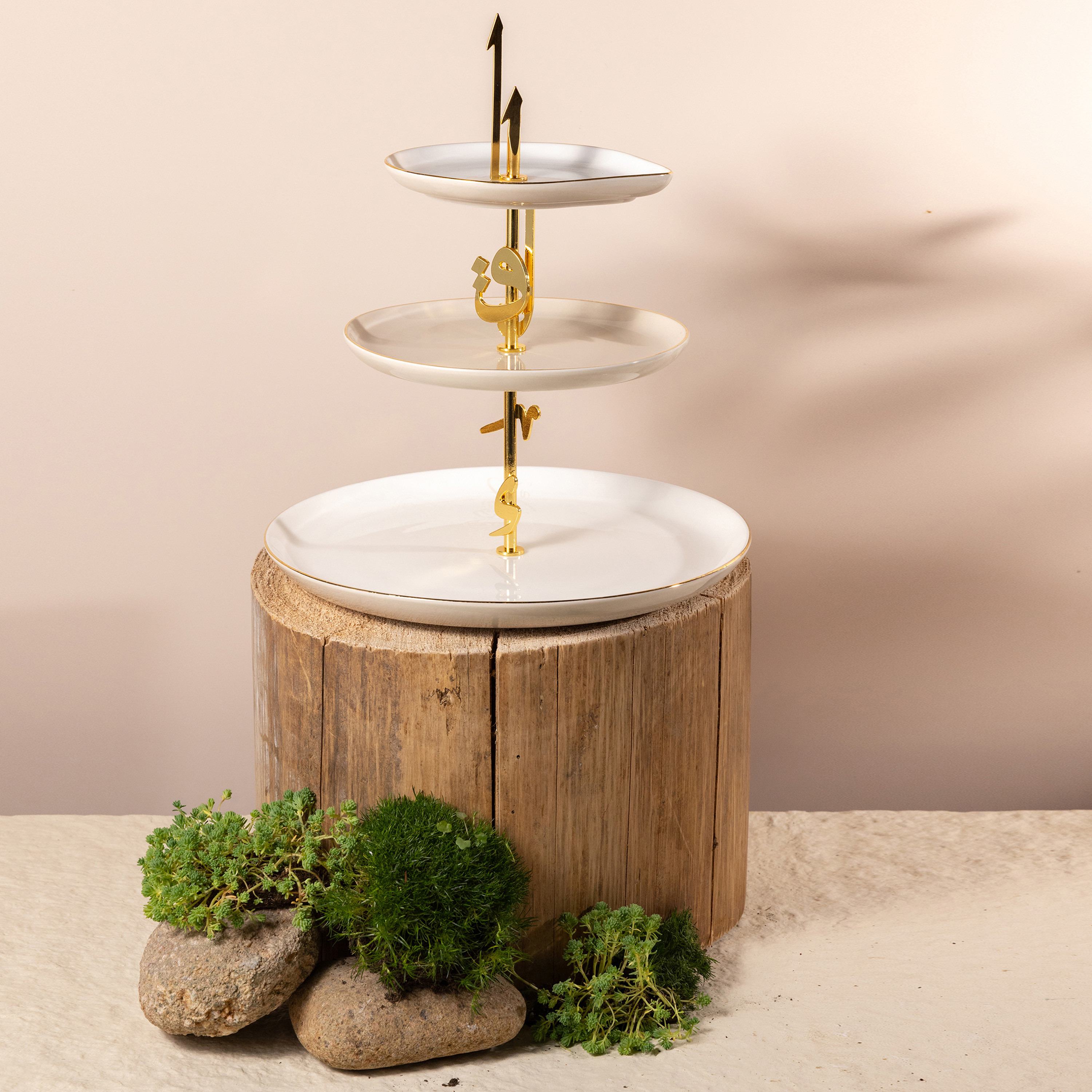 حامل كيك بورسلان 3 طوابق لقاء من أوتانتيك - 27x27 سم-household-dining-serveware-cakestands-image-1