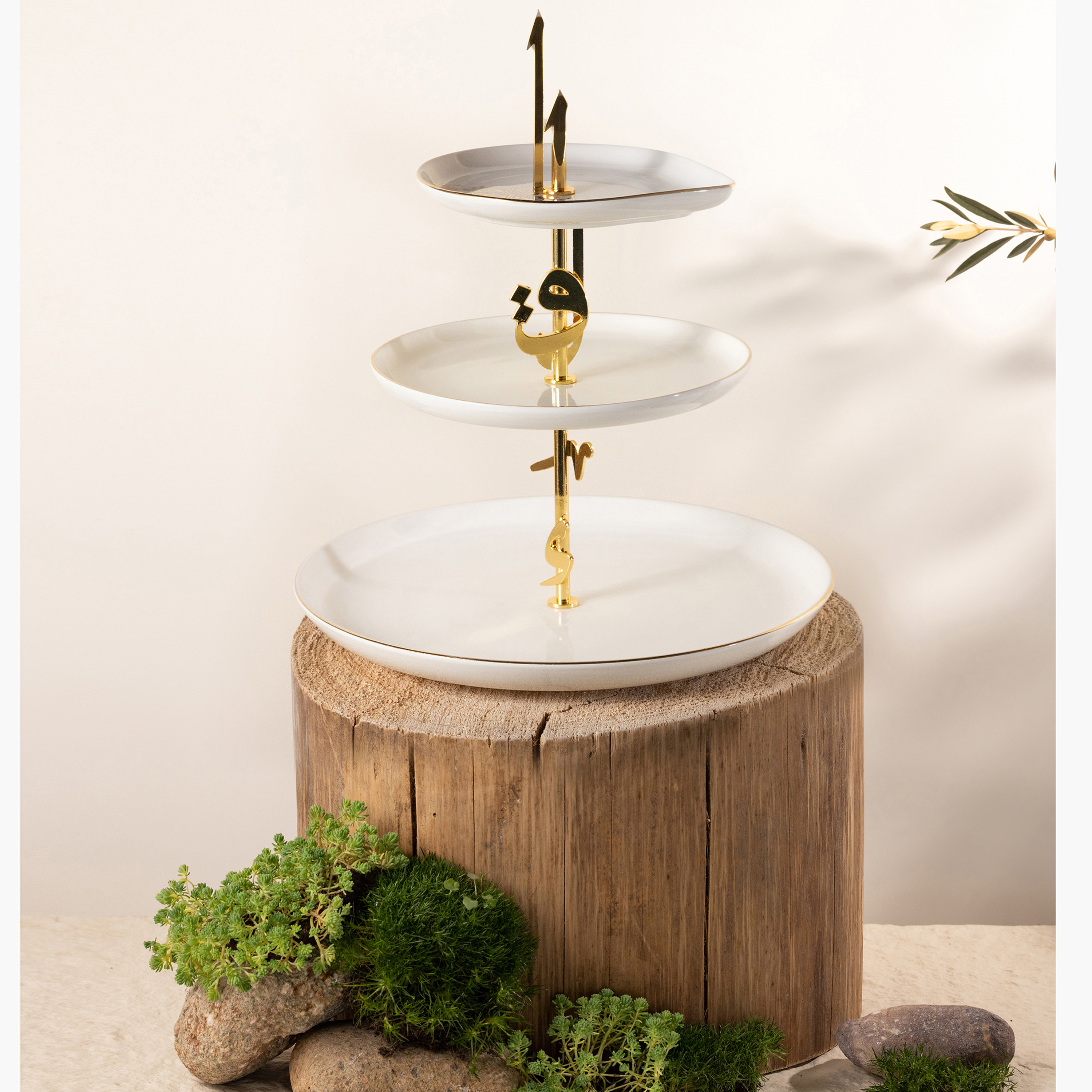 Otantik Lqaa 3-Tier Porcelain Cake Stand - 27x27 cms-household-dining-serveware-cakestands-image-1