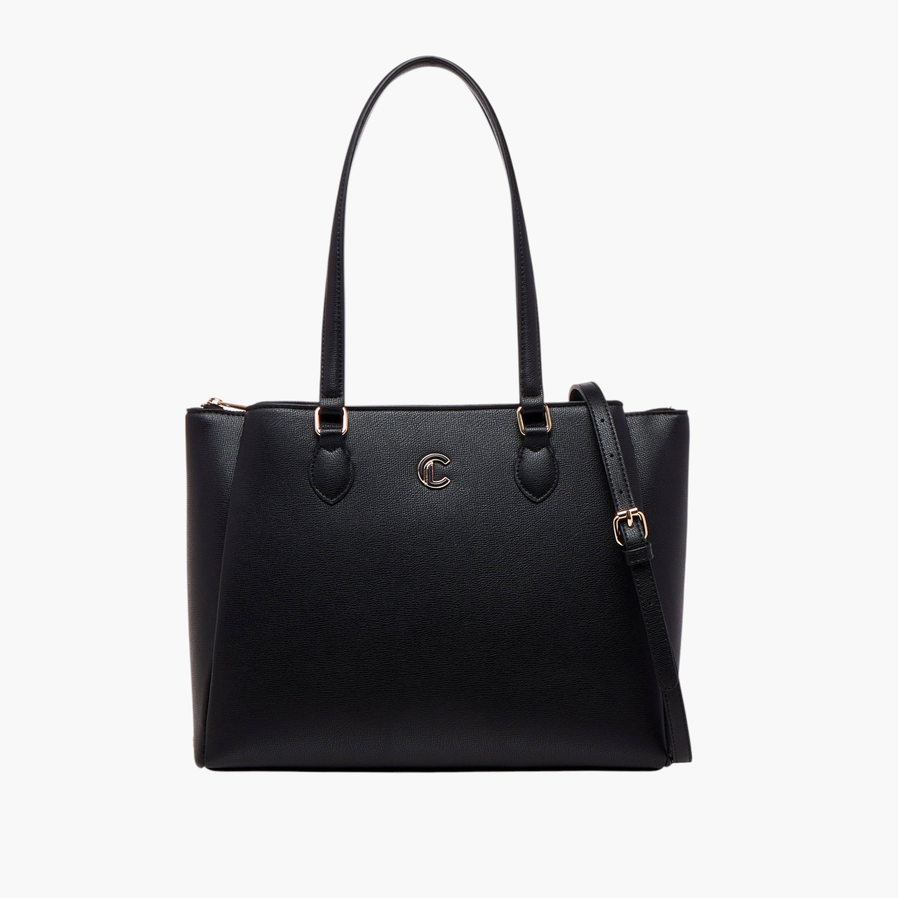 شنطة توت سادة مع حزام قابل للفصل وسحاب إغلاق من لو كومفورت-women-bagsandwallets-handbags-image-1