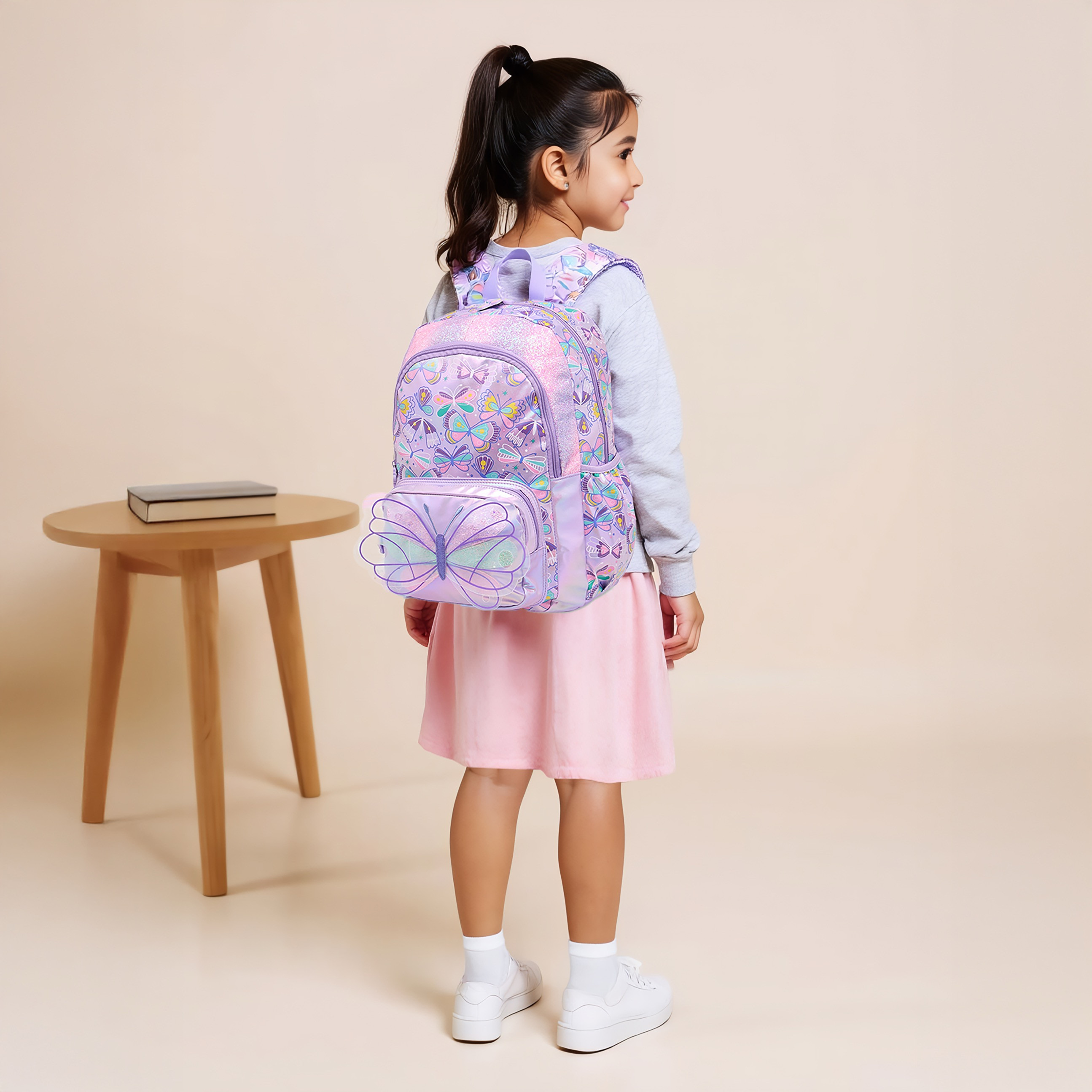 Butterfly Print Backpack with Adjustable Straps and Zip Closure - 42x30x14 cms-school-bagsandbackpacks-backpacks-image-2