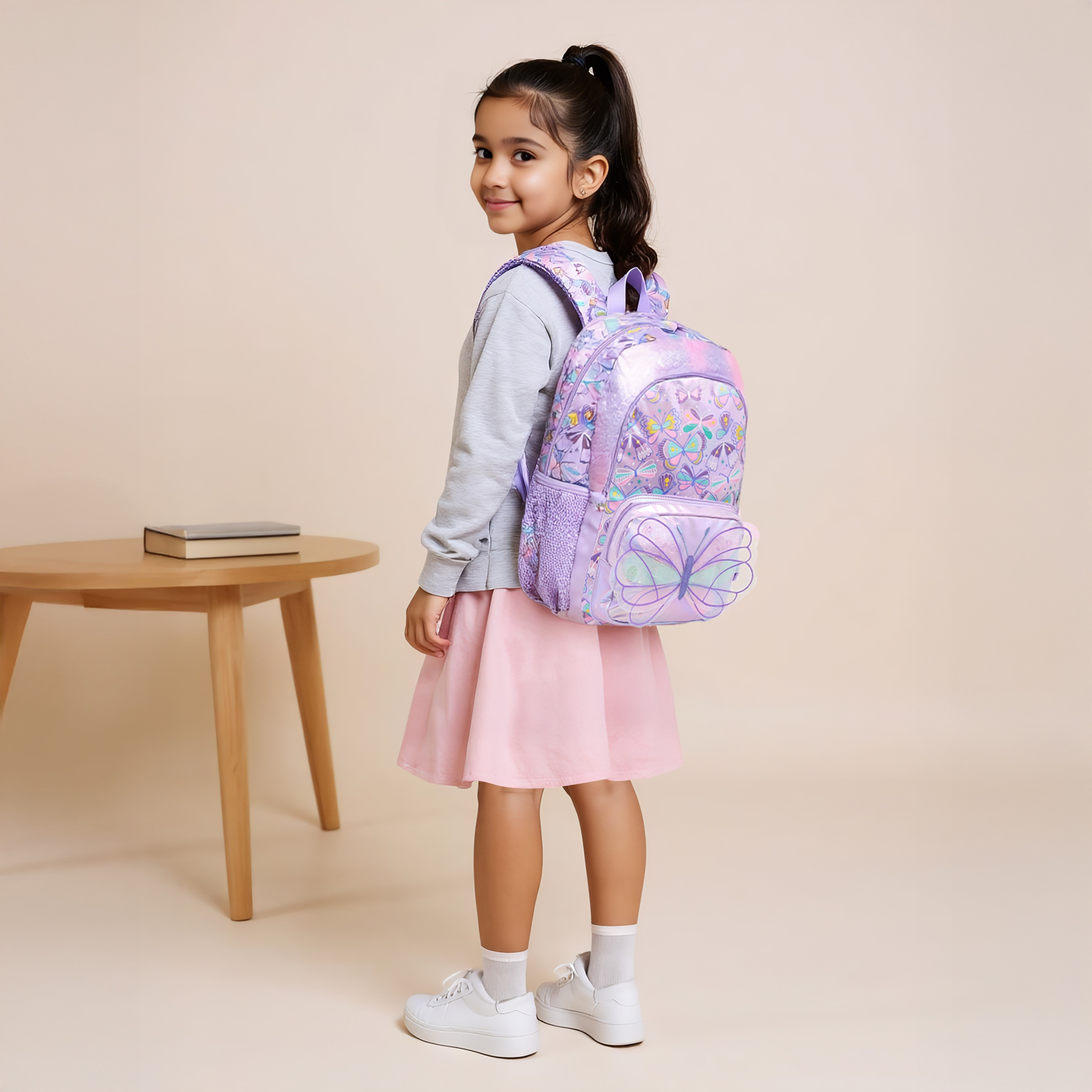 Butterfly Print Backpack with Adjustable Straps and Zip Closure - 42x30x14 cms-school-bagsandbackpacks-backpacks-image-3