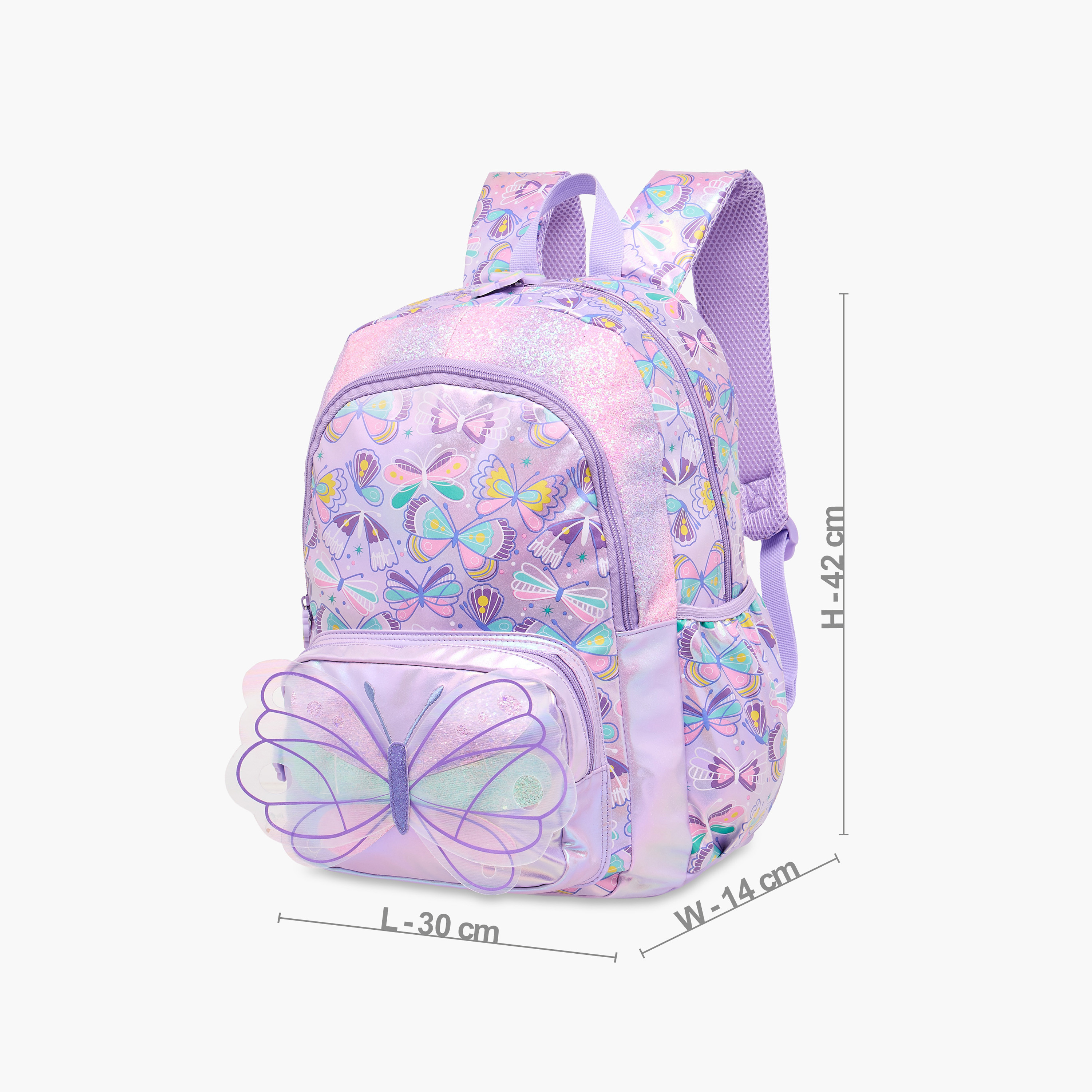 Butterfly Print Backpack with Adjustable Straps and Zip Closure - 42x30x14 cms-school-bagsandbackpacks-backpacks-image-4