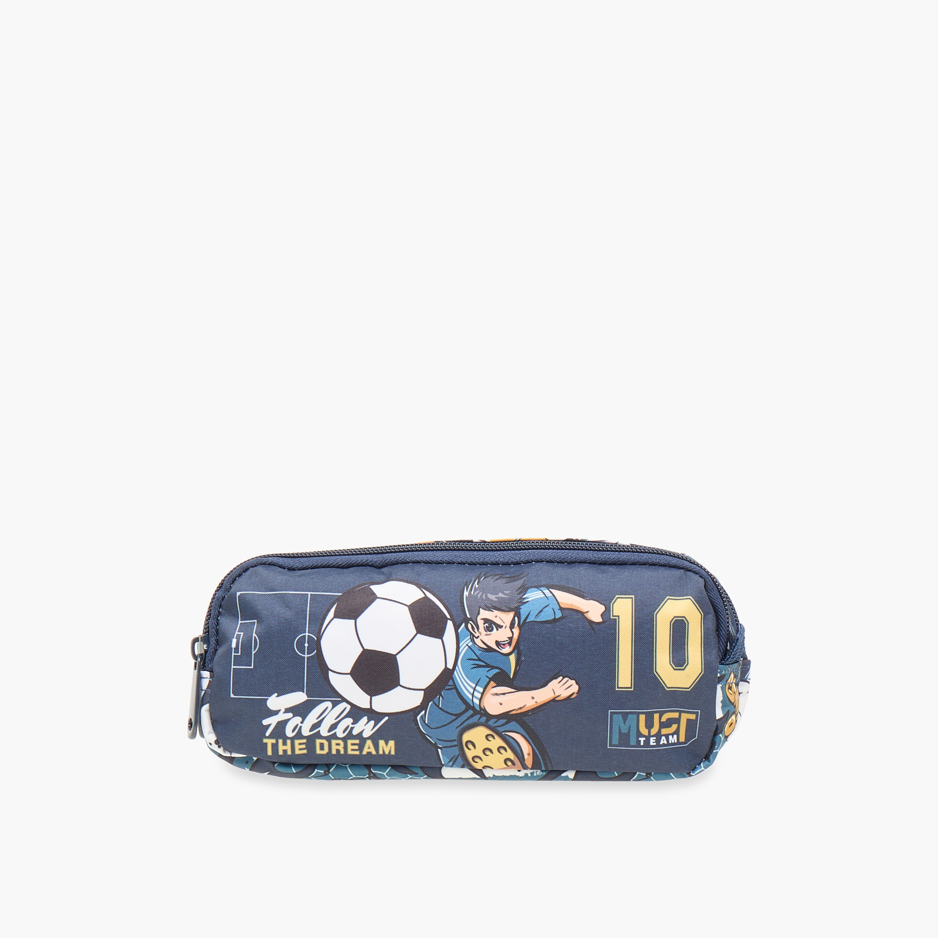 MUST Football Print 2-Compartment Pencil Pouch with Zip Closure-school-stationery-pencilcases-image-1