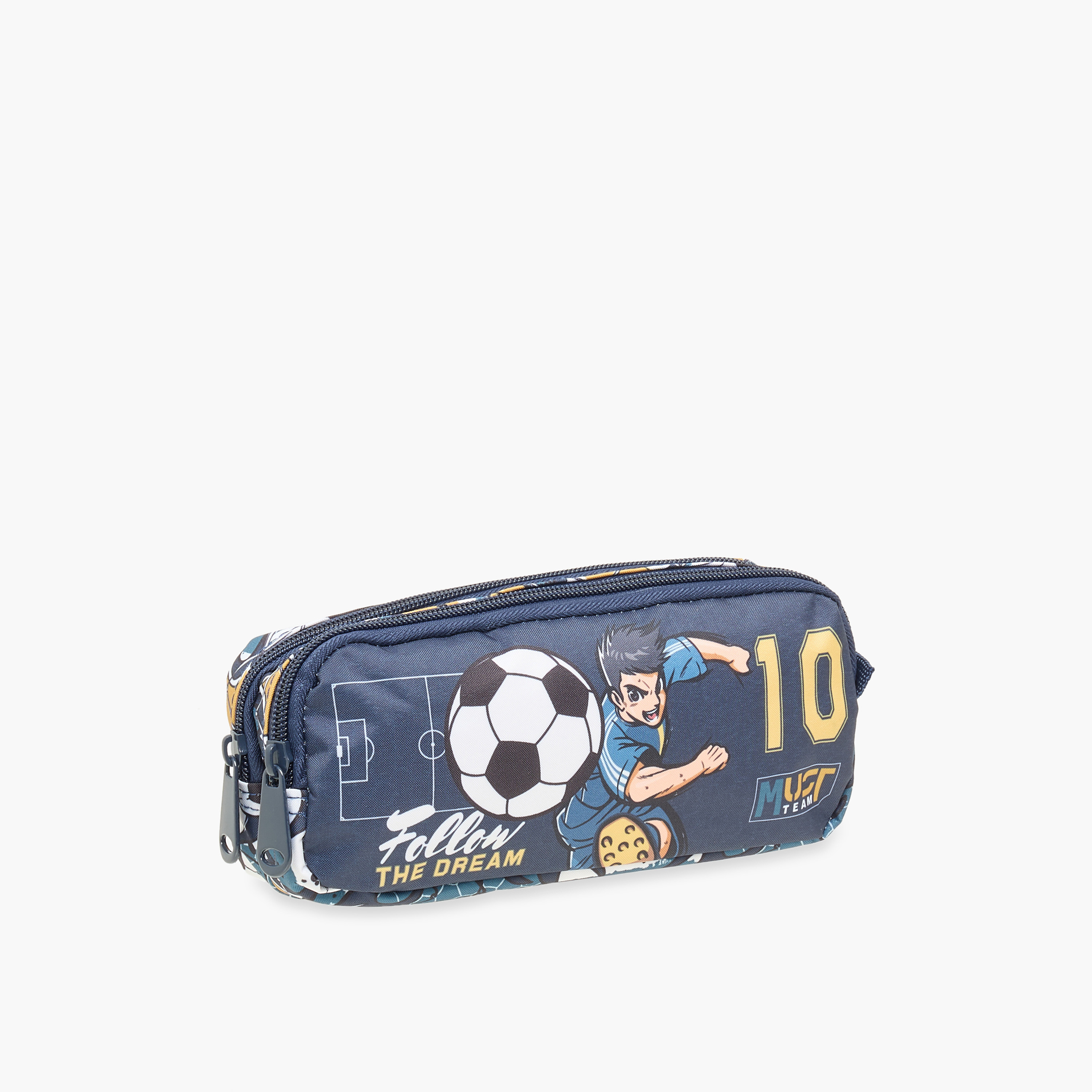 MUST Football Print 2-Compartment Pencil Pouch with Zip Closure-school-stationery-pencilcases-image-2