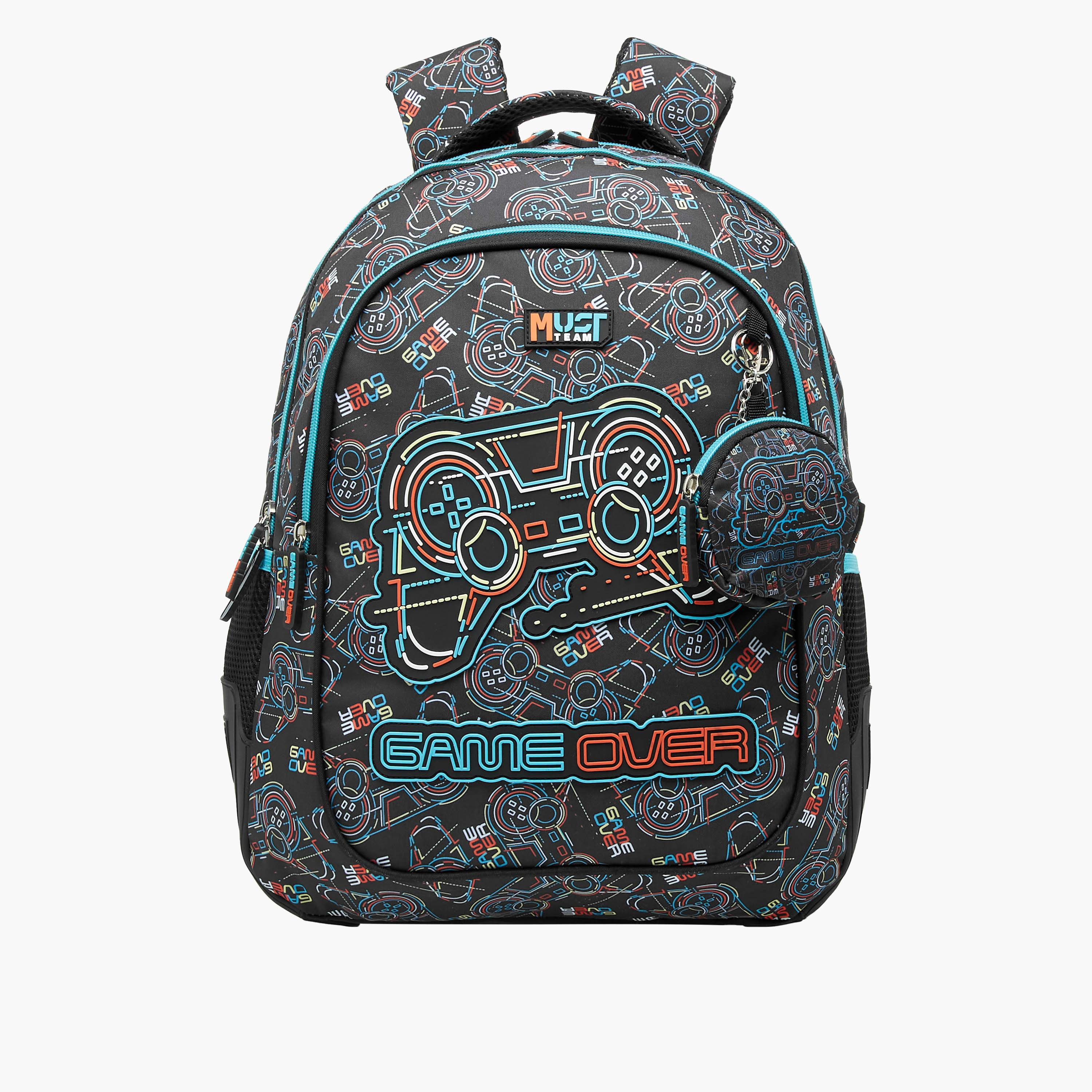 MUST Gamer Print Backpack with Detachable Pouch and Zip Closure - 32x18x43 cms-school-bagsandbackpacks-sets-image-1