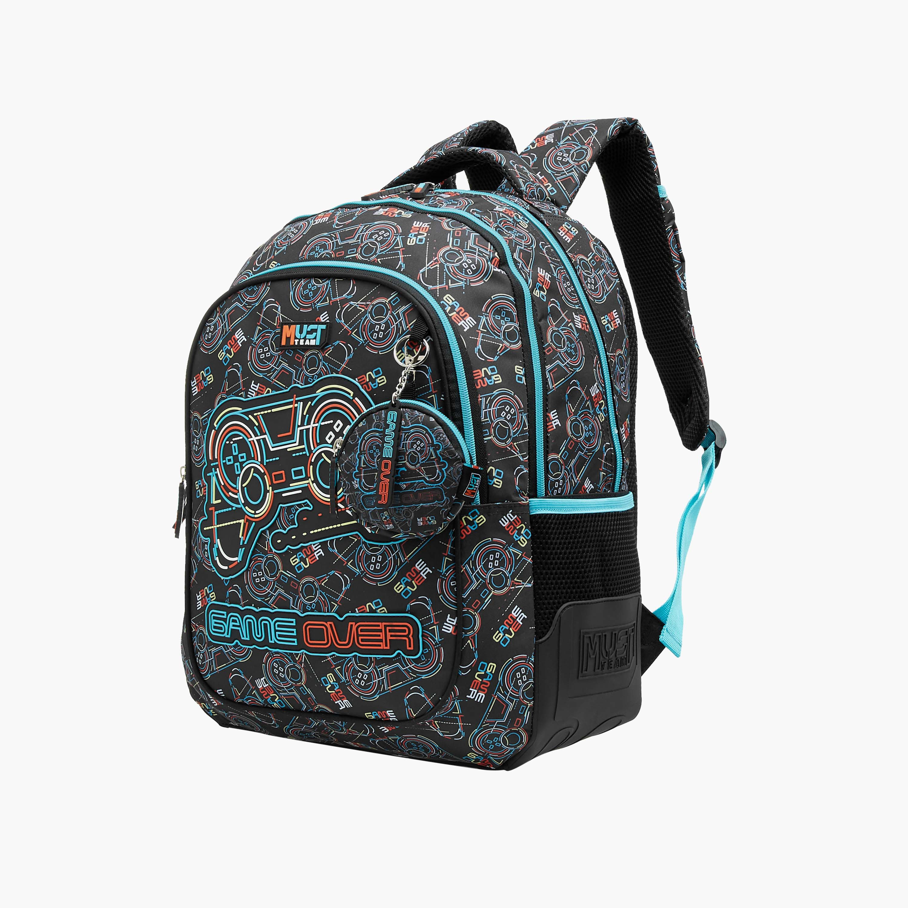 MUST Gamer Print Backpack with Detachable Pouch and Zip Closure - 32x18x43 cms-school-bagsandbackpacks-sets-image-4