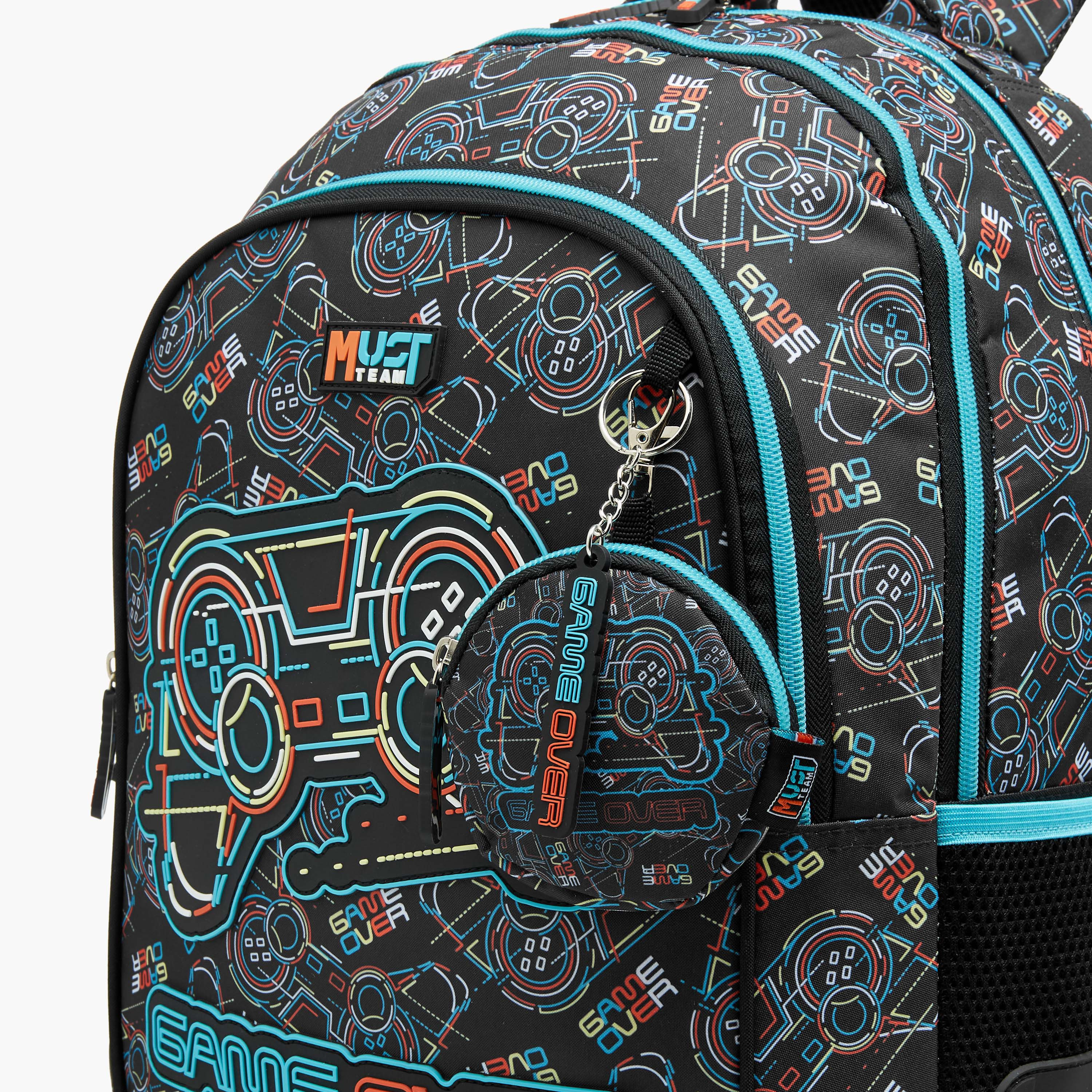 MUST Gamer Print Backpack with Detachable Pouch and Zip Closure - 32x18x43 cms-school-bagsandbackpacks-sets-image-7