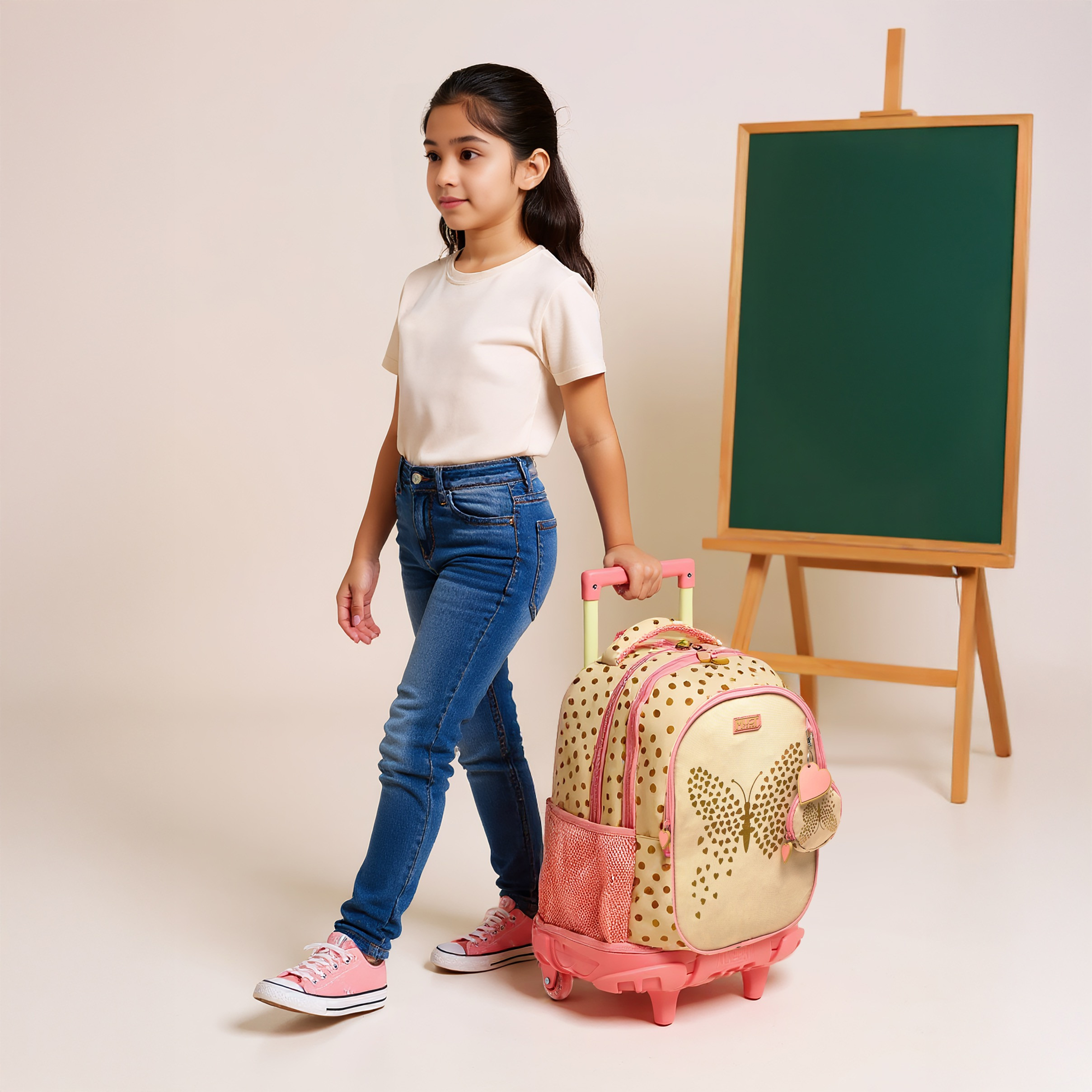 MUST Butterfly Trolley Bag for Girls 5-8 Years with Retractable Handle -school-bagsandbackpacks-trolleybags-image-2