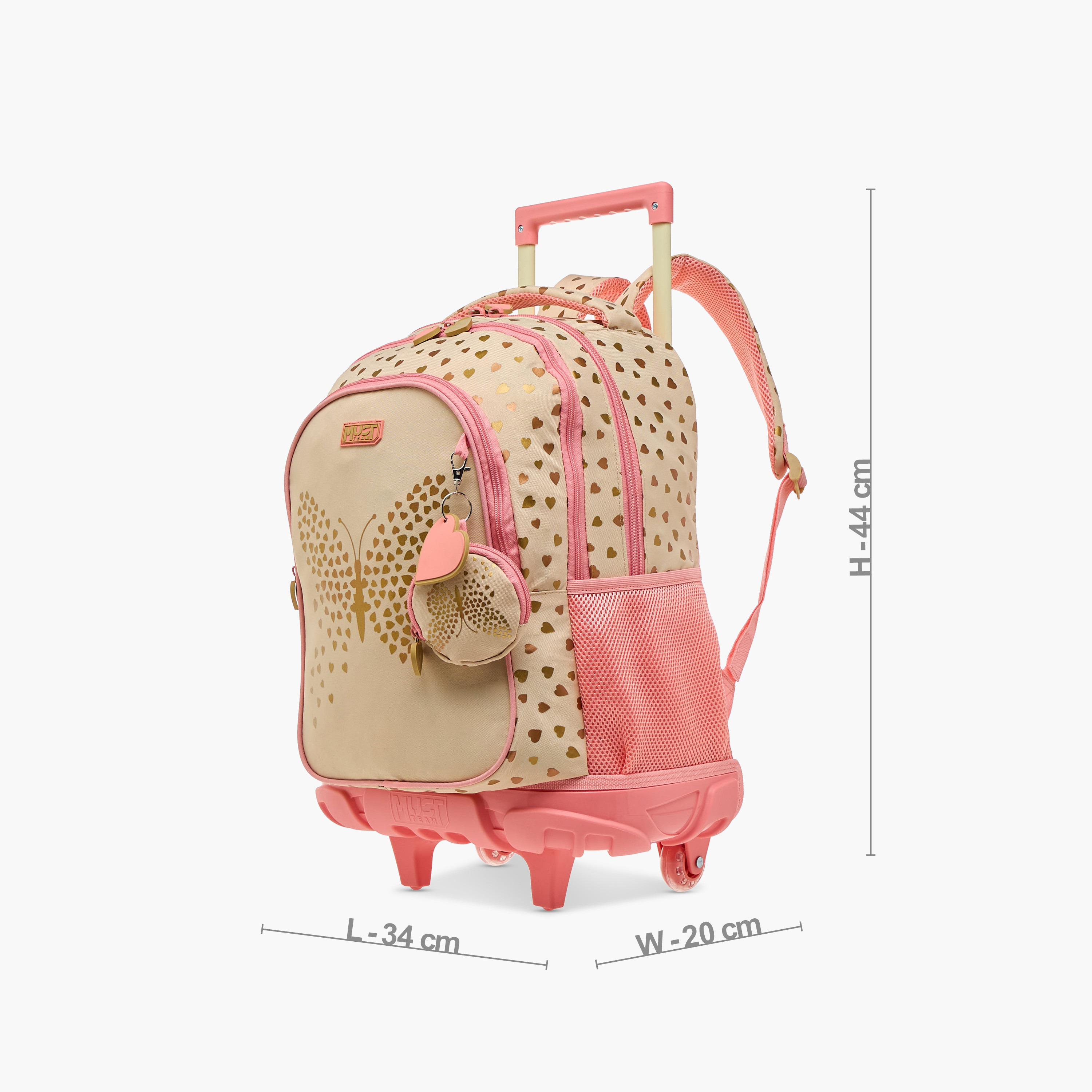 MUST Butterfly Trolley Bag for Girls 5-8 Years with Retractable Handle -school-bagsandbackpacks-trolleybags-image-4