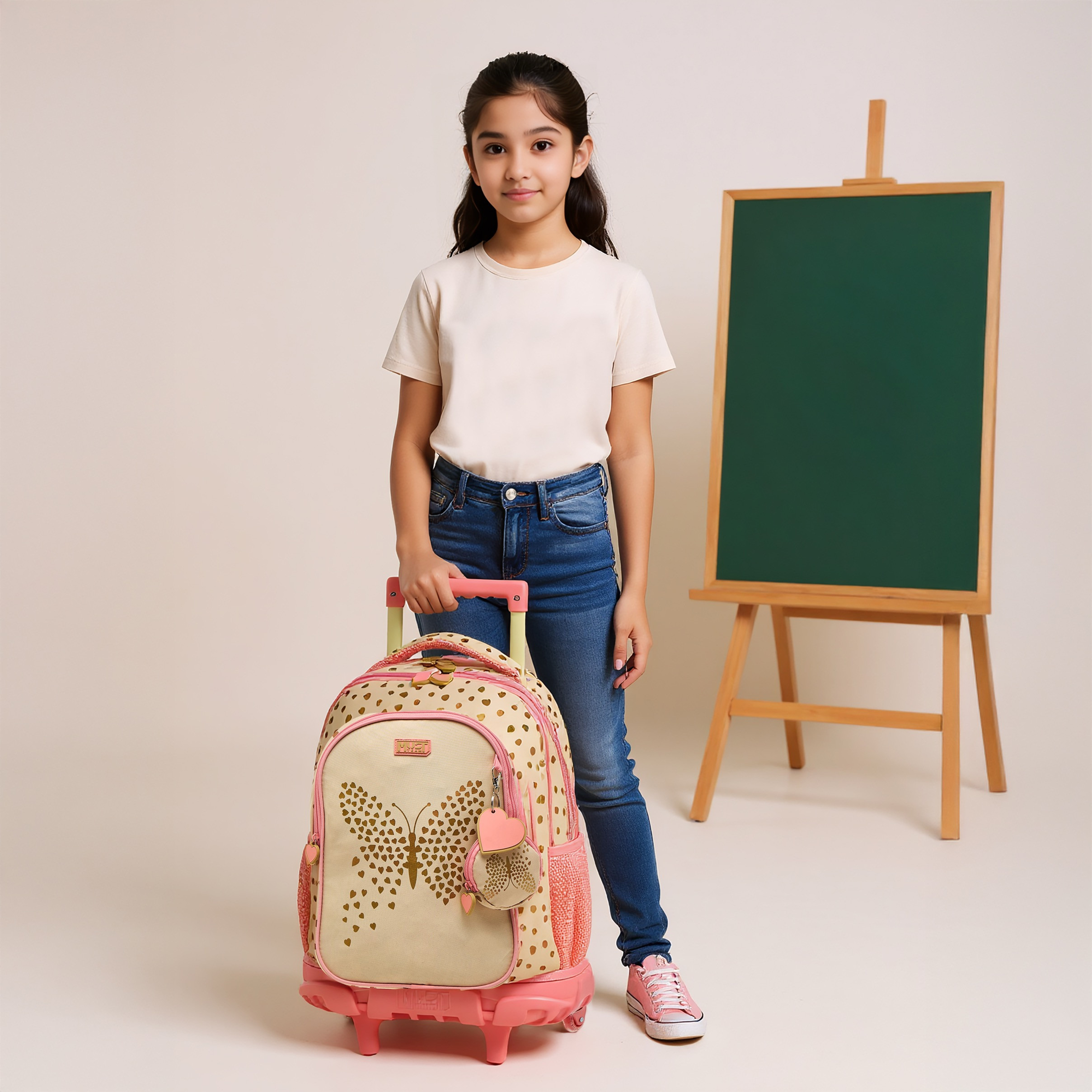 MUST Butterfly Trolley Bag for Girls 5-8 Years with Retractable Handle -school-bagsandbackpacks-trolleybags-image-3