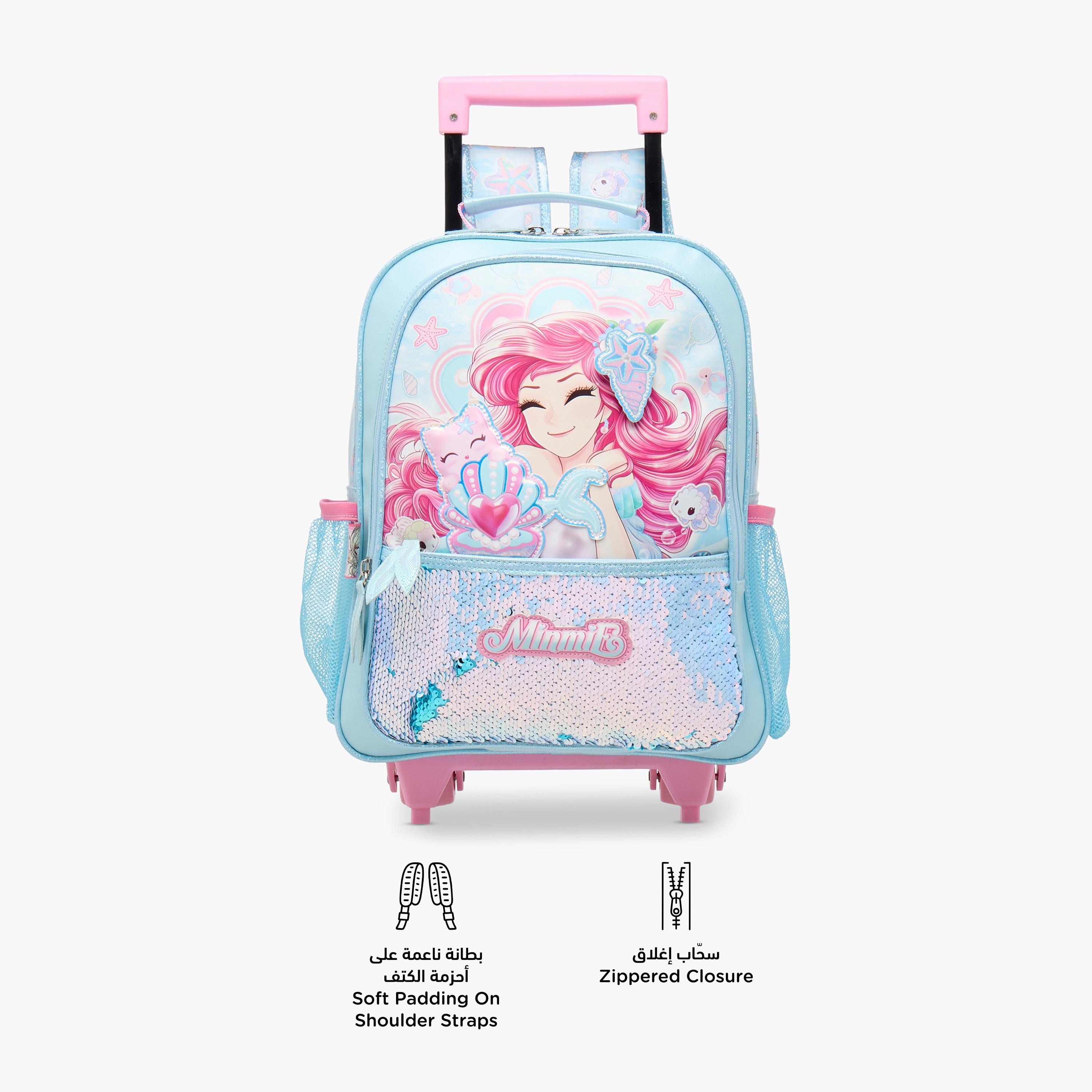 شنطة ترولي للبنات 5-8 سنوات بأحزمة كتف مبطّنة وتصميم ميرميد من مينمي-school-bagsandbackpacks-trolleybags-image-7