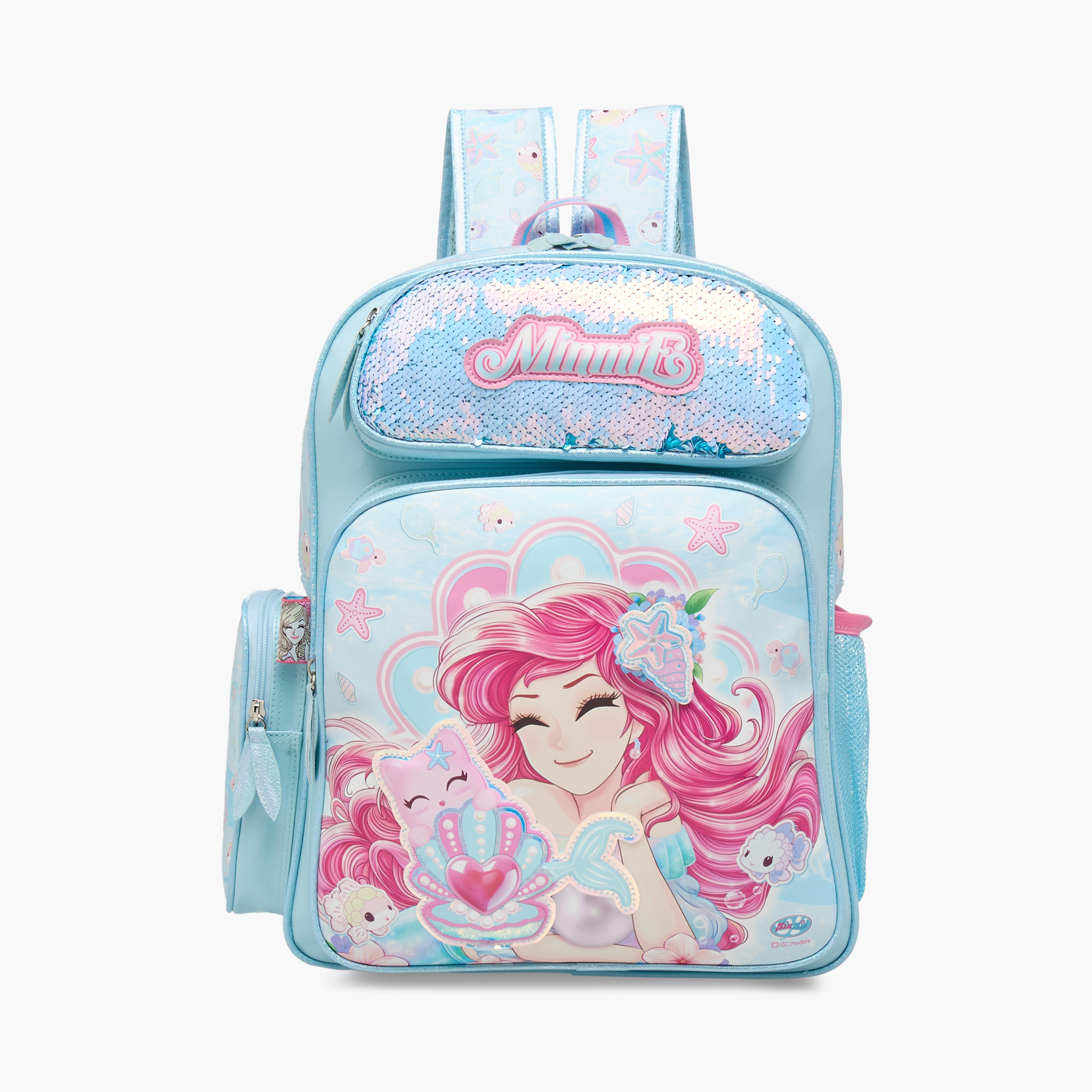 Minmie Mermaid Print 16-inch Backpack with Adjustable Straps and Zip Closure - 21x10x23 cms-school-bagsandbackpacks-backpacks-image-1