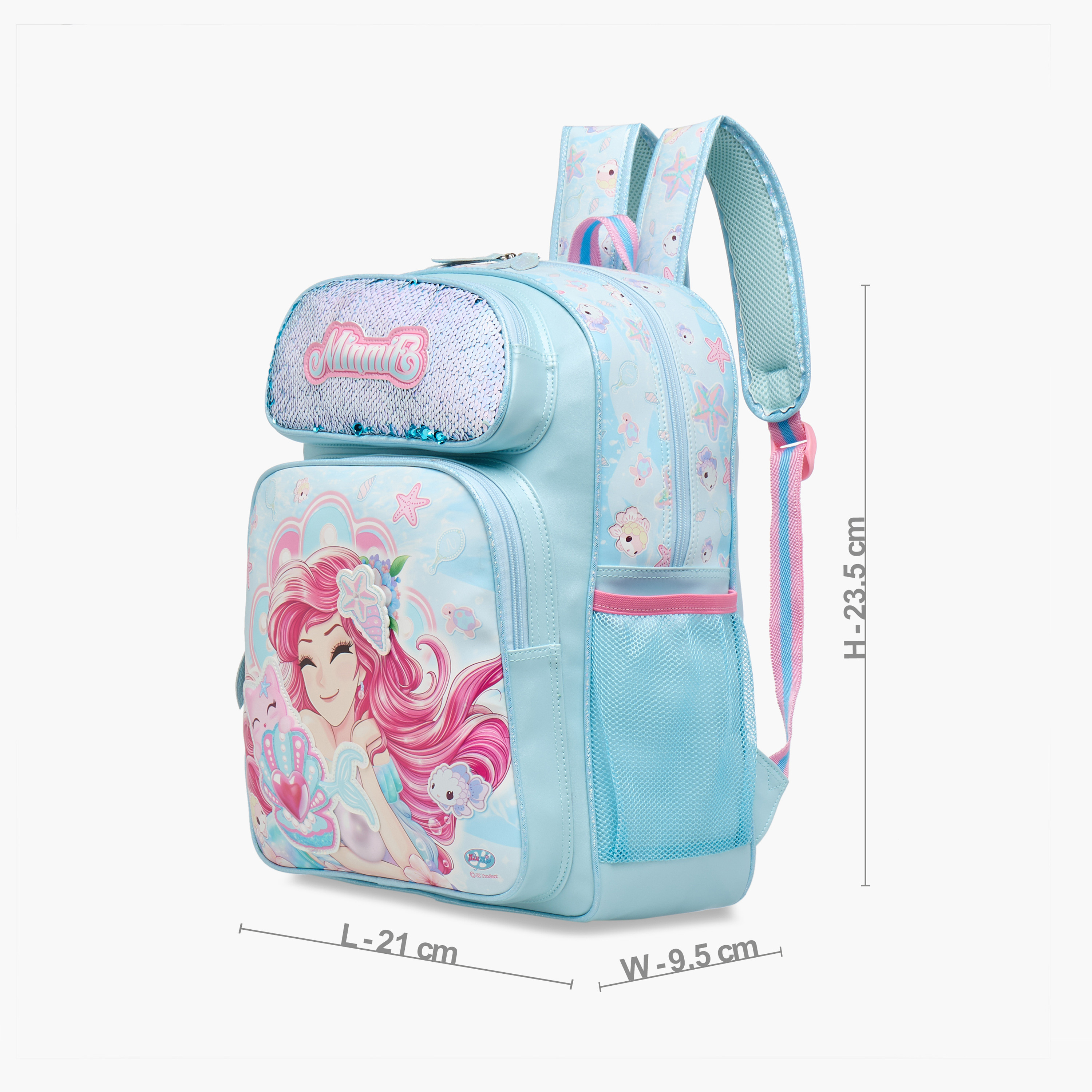 Minmie Mermaid Print 16-inch Backpack with Adjustable Straps and Zip Closure - 21x10x23 cms-school-bagsandbackpacks-backpacks-image-2