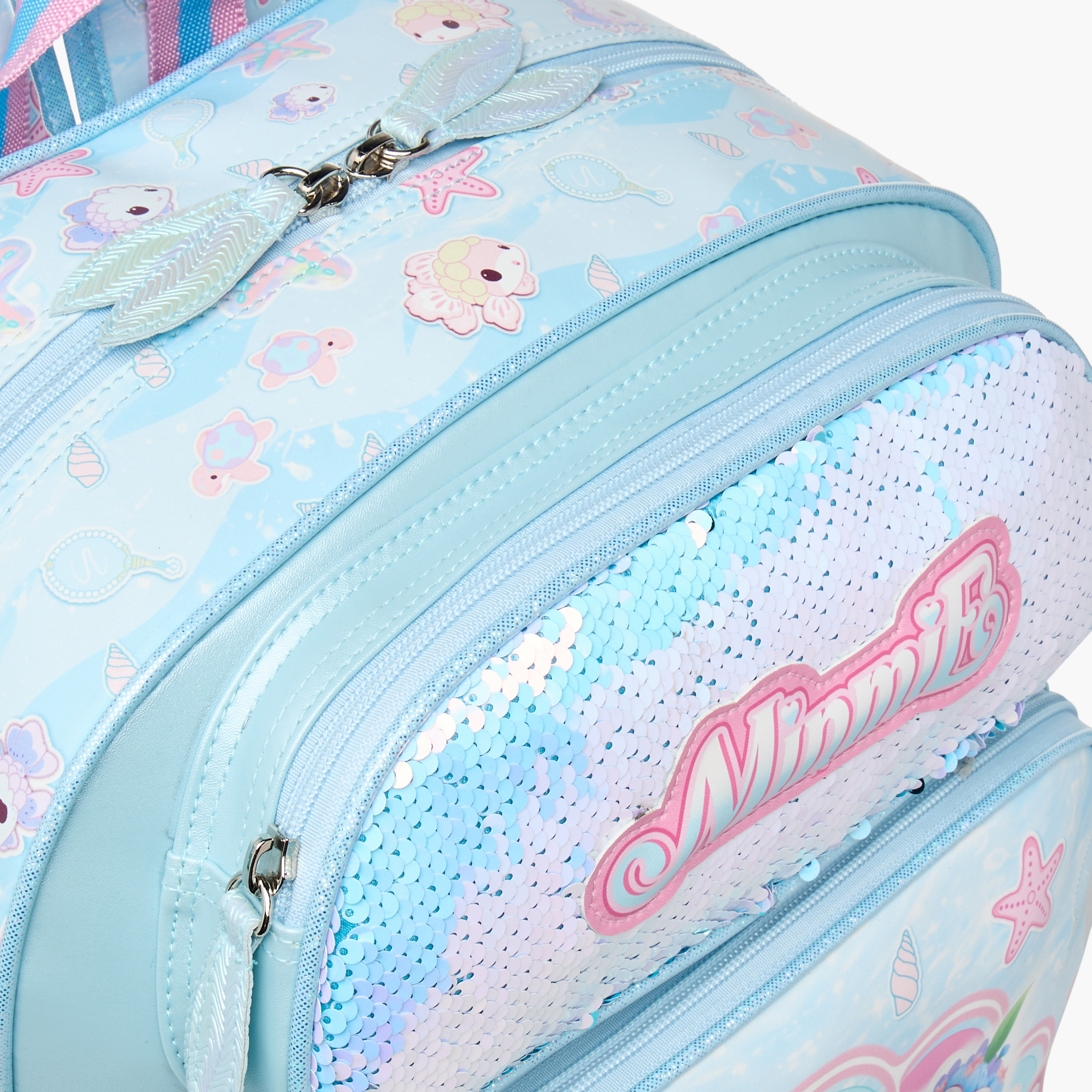 Minmie Mermaid Print 16-inch Backpack with Adjustable Straps and Zip Closure - 21x10x23 cms-school-bagsandbackpacks-backpacks-image-8
