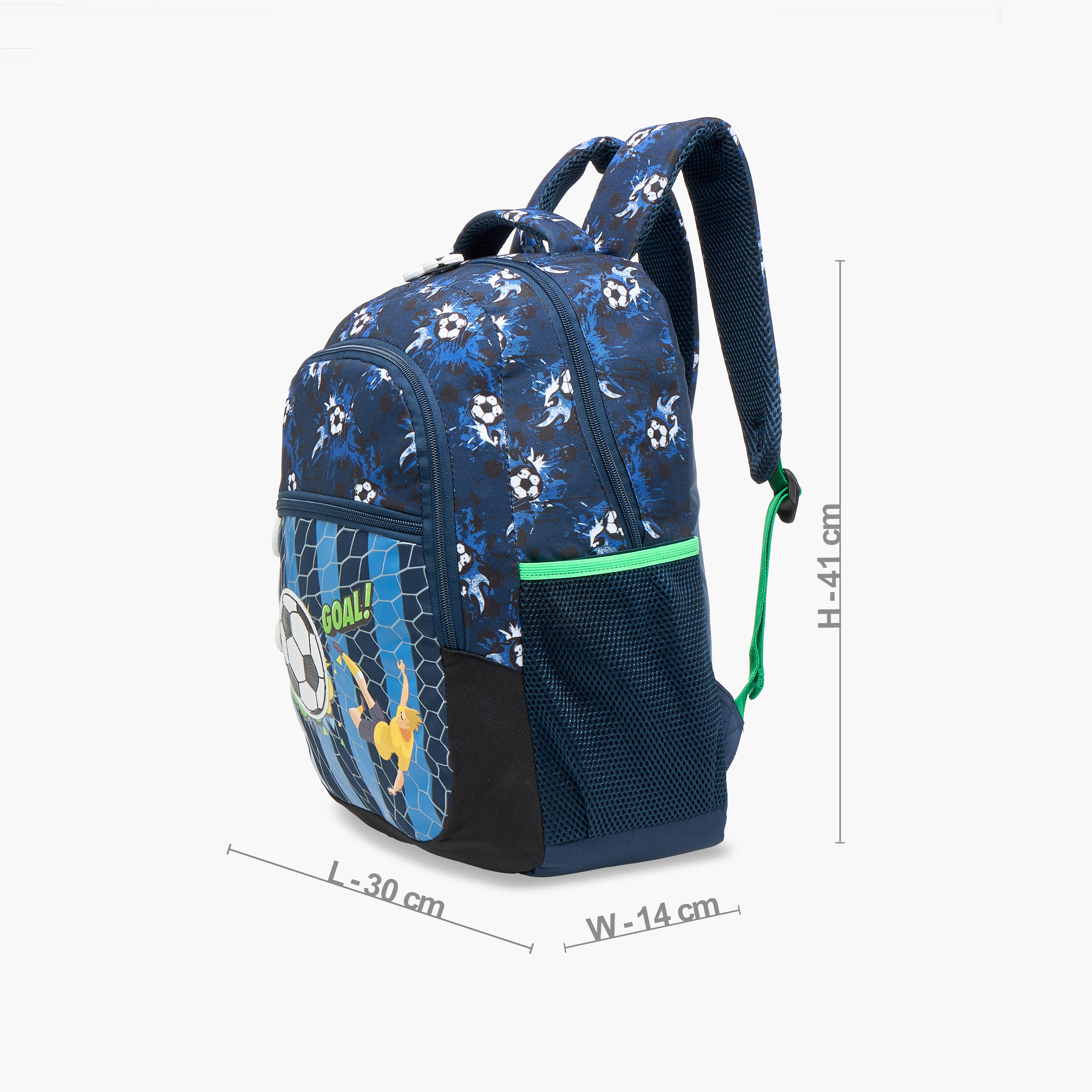 Football Print 16-inch Backpack with Adjustable Shoulder Straps and Zip Closure - 30x14x41 cms-school-bagsandbackpacks-backpacks-image-2