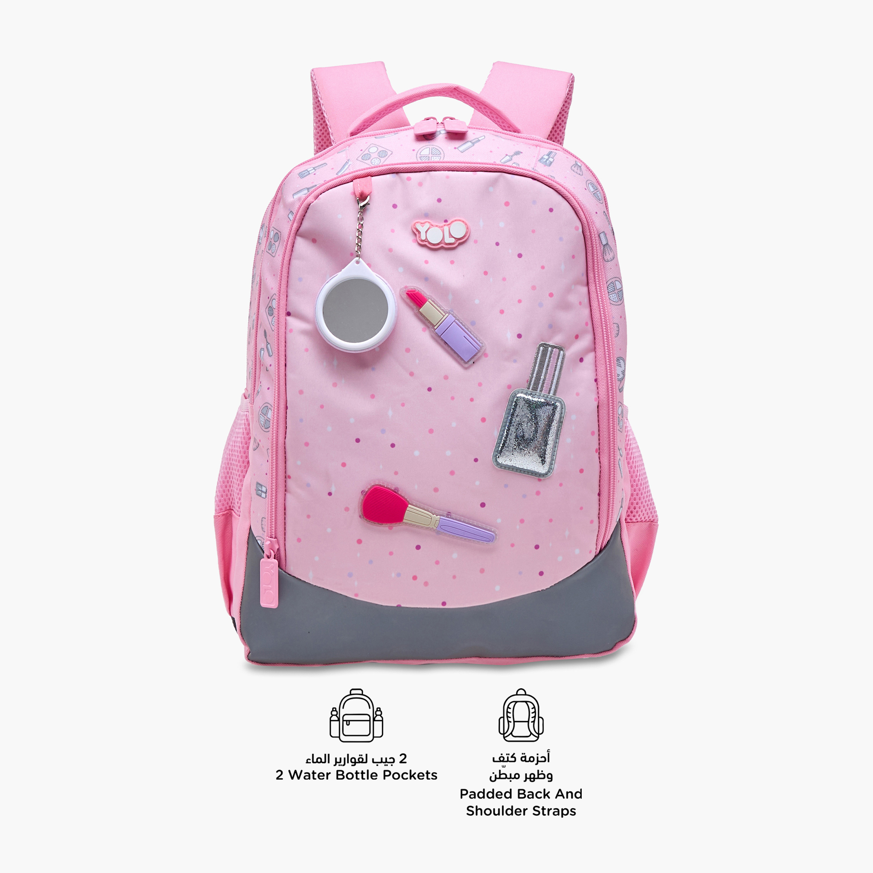 Yolo Applique Detail Backpack with Adjustable Straps and Zip Closure - 30x40x20 cms-school-bagsandbackpacks-backpacks-image-4