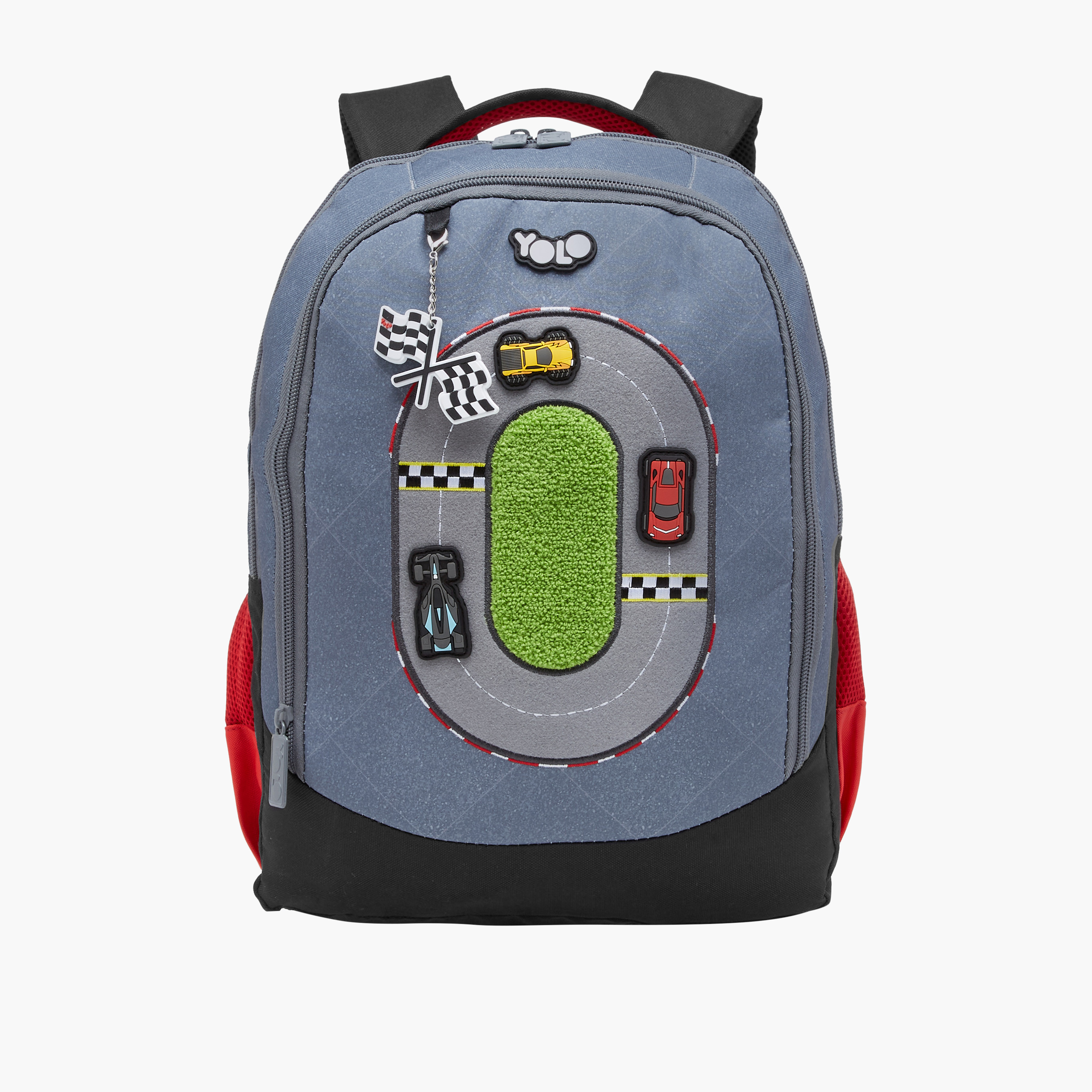 Yolo Racing Track Applique Backpack with Adjustable Straps and Zip Closure - 30x40x20 cms-school-bagsandbackpacks-backpacks-image-1