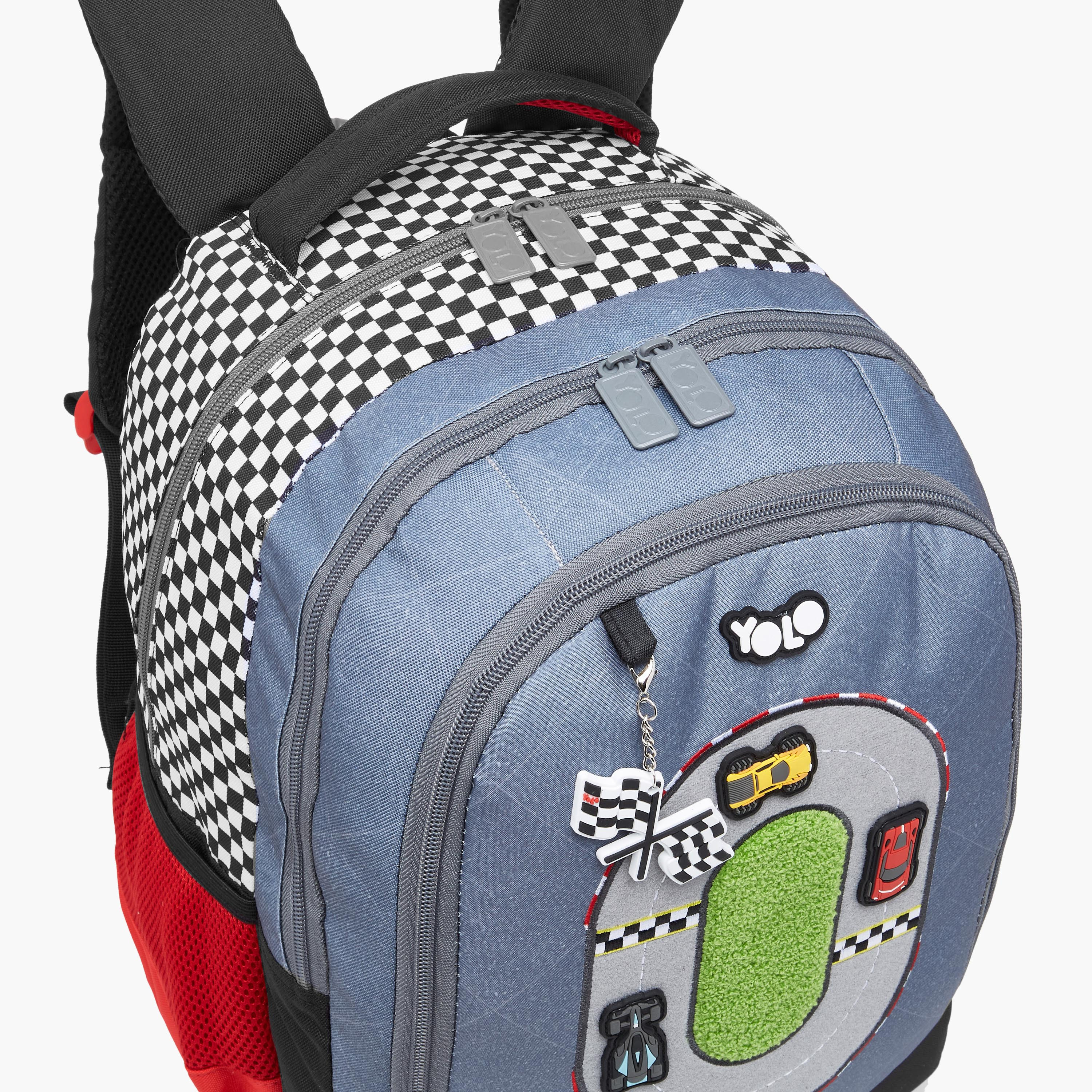 Yolo Racing Track Applique Backpack with Adjustable Straps and Zip Closure - 30x40x20 cms-school-bagsandbackpacks-backpacks-image-5
