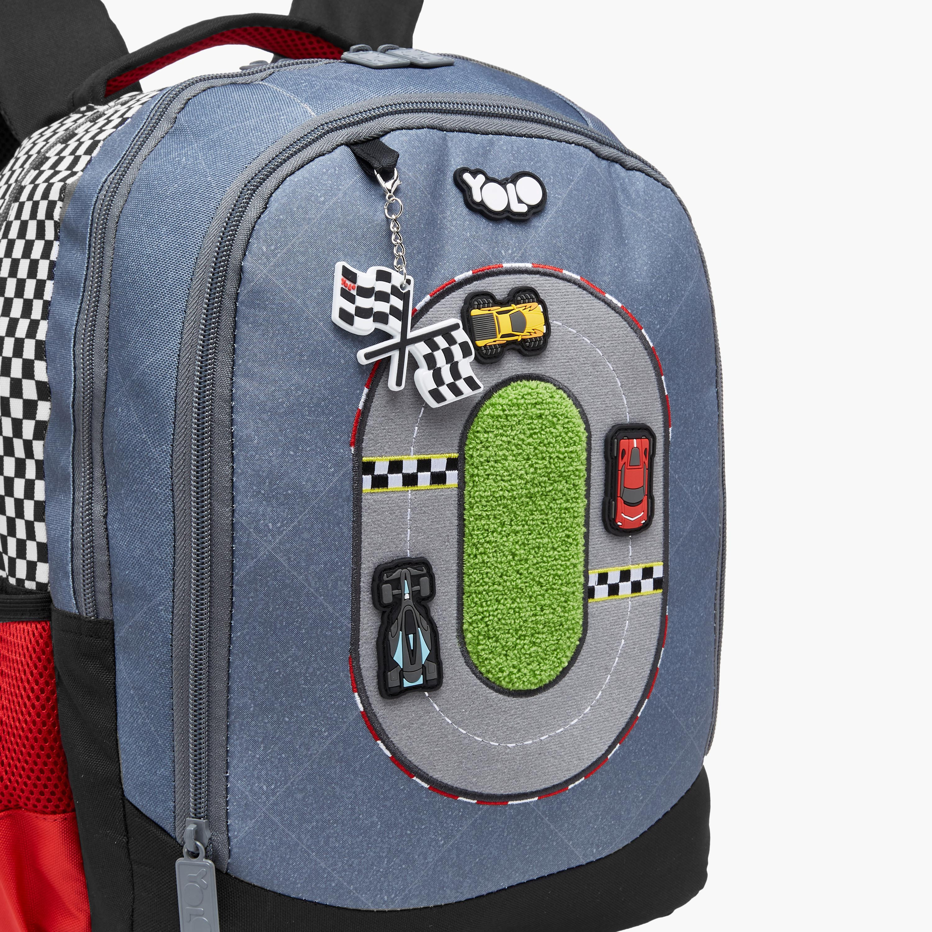 Yolo Racing Track Applique Backpack with Adjustable Straps and Zip Closure - 30x40x20 cms-school-bagsandbackpacks-backpacks-image-6