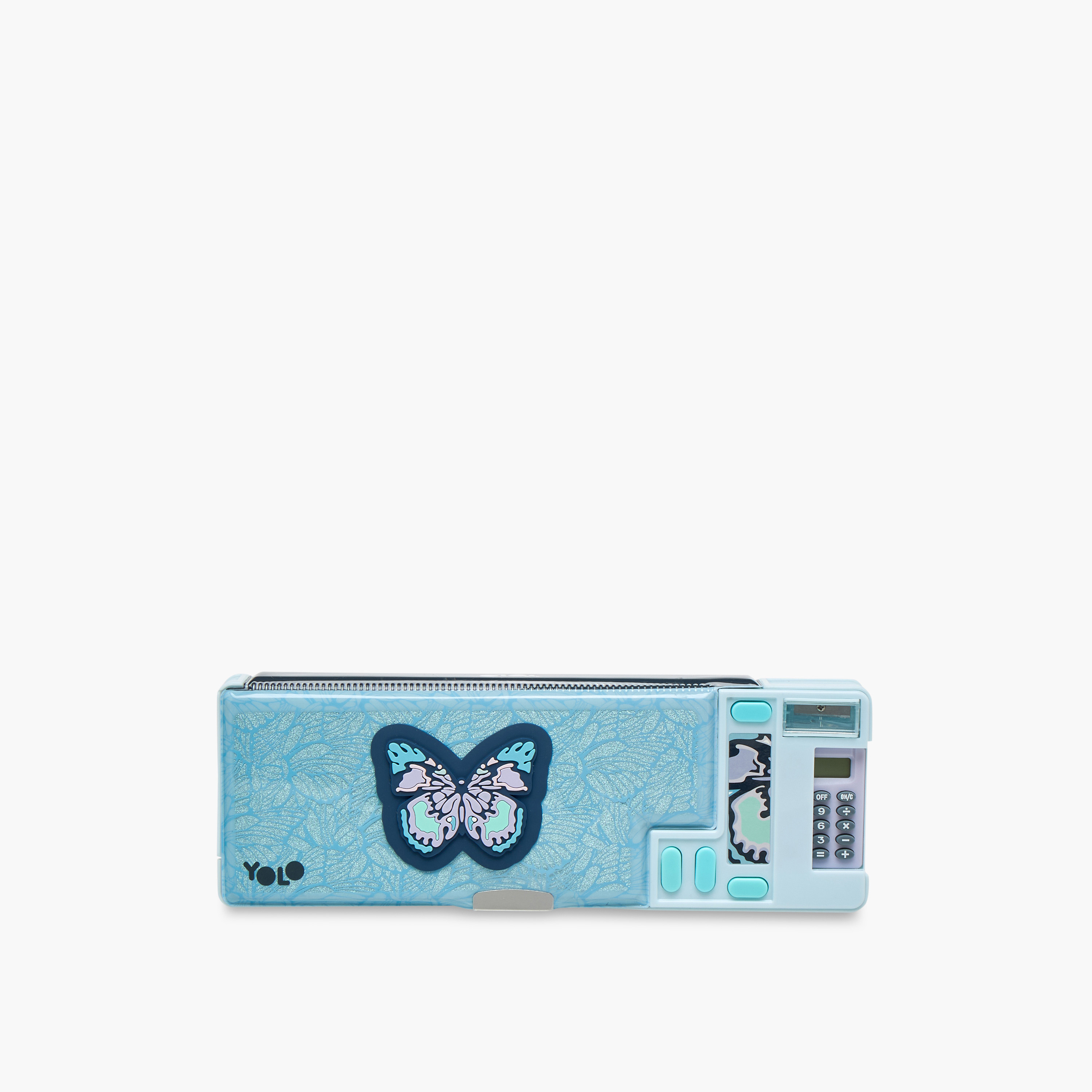 Yolo Butterfly Print Pencil Box with Calculator and Sharpener-school-stationery-pencilcases-image-1