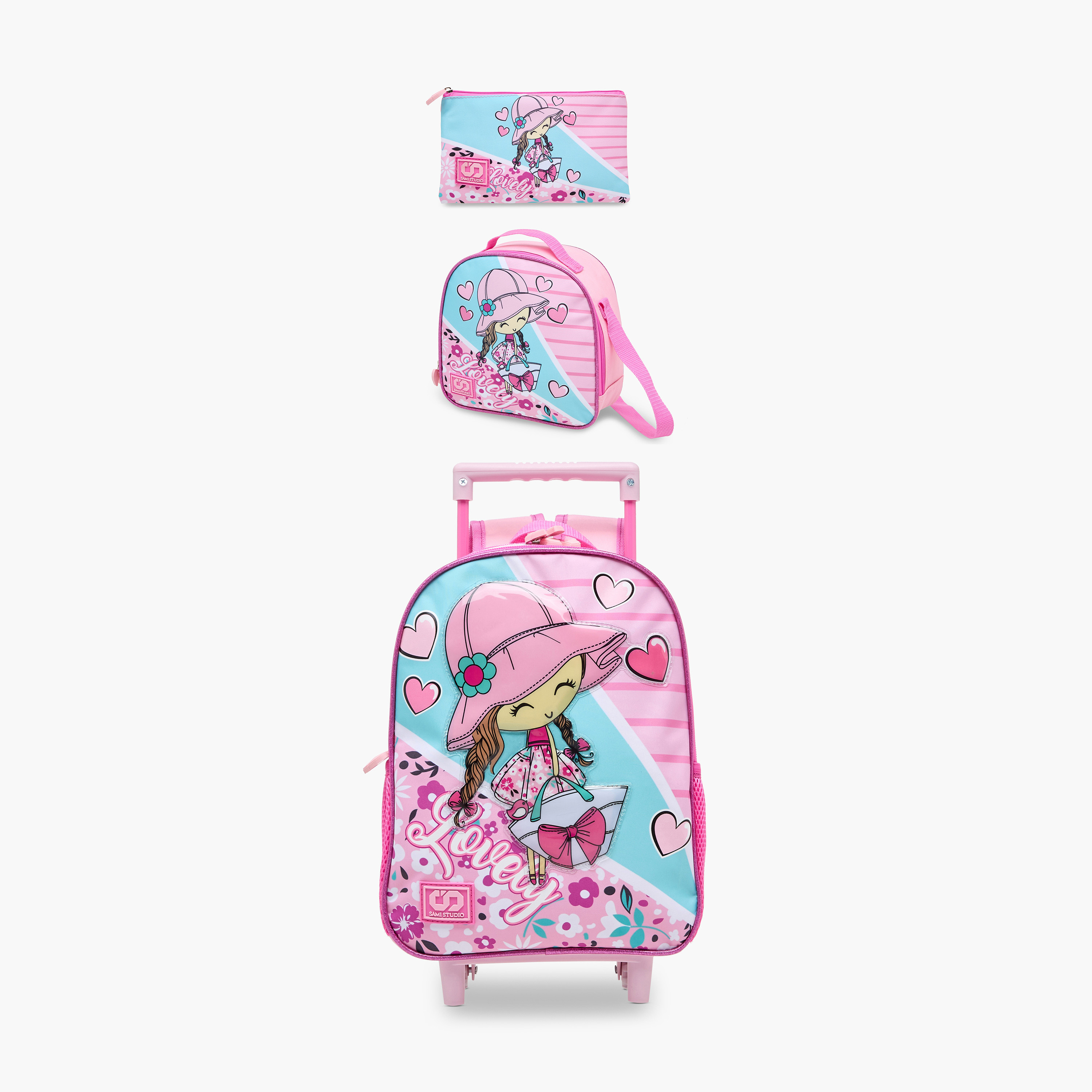 SAMI STUDIO Printed 3-Piece School Trolley Bag Set for Girls 2-5 Years with Lunch Bag and Pencil Pouch -school-bagsandbackpacks-trolleybags-image-1