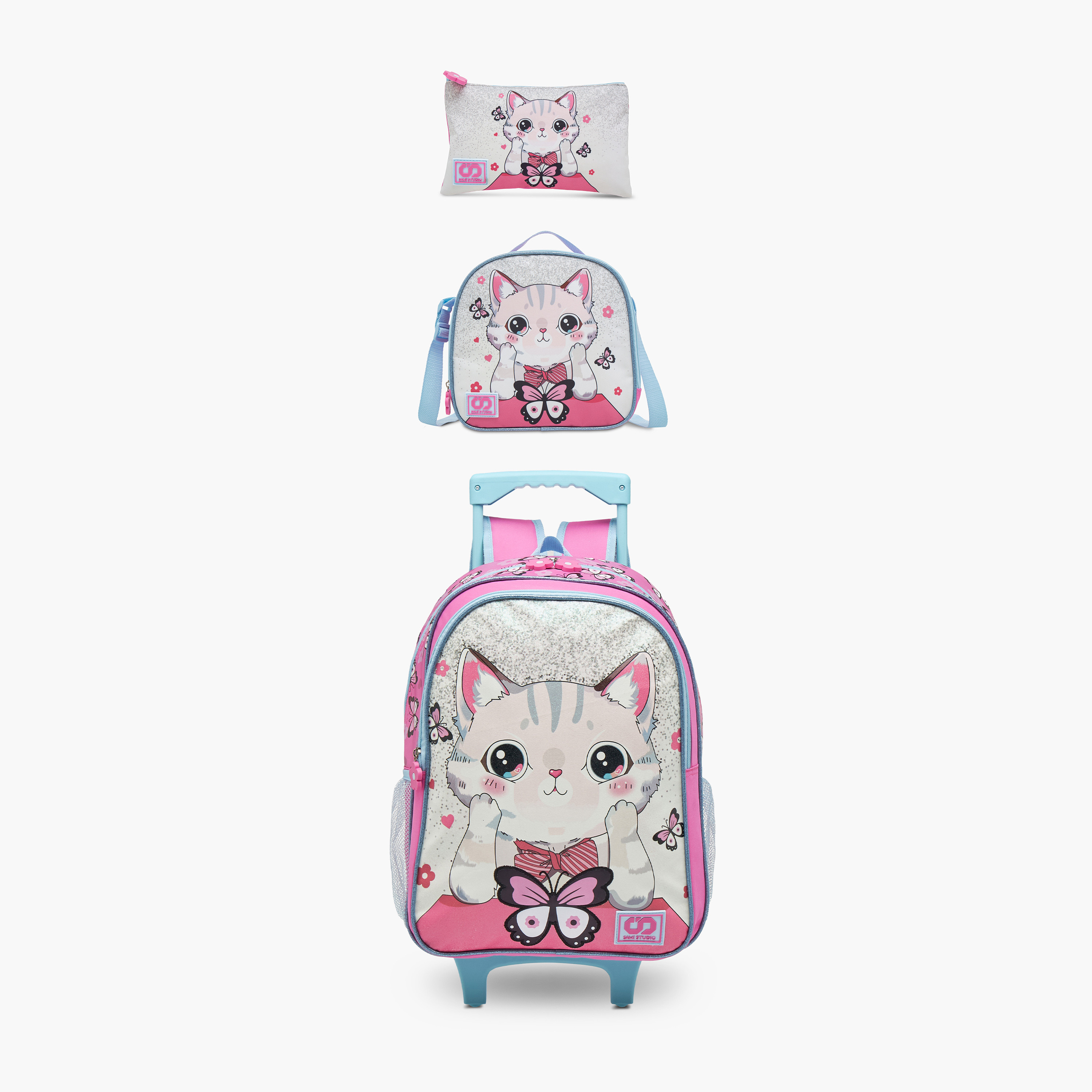 SAMI STUDIO Cats Trolley Bag for Girls 5-8 Years with Padded Shoulder Straps -school-bagsandbackpacks-trolleybags-image-1