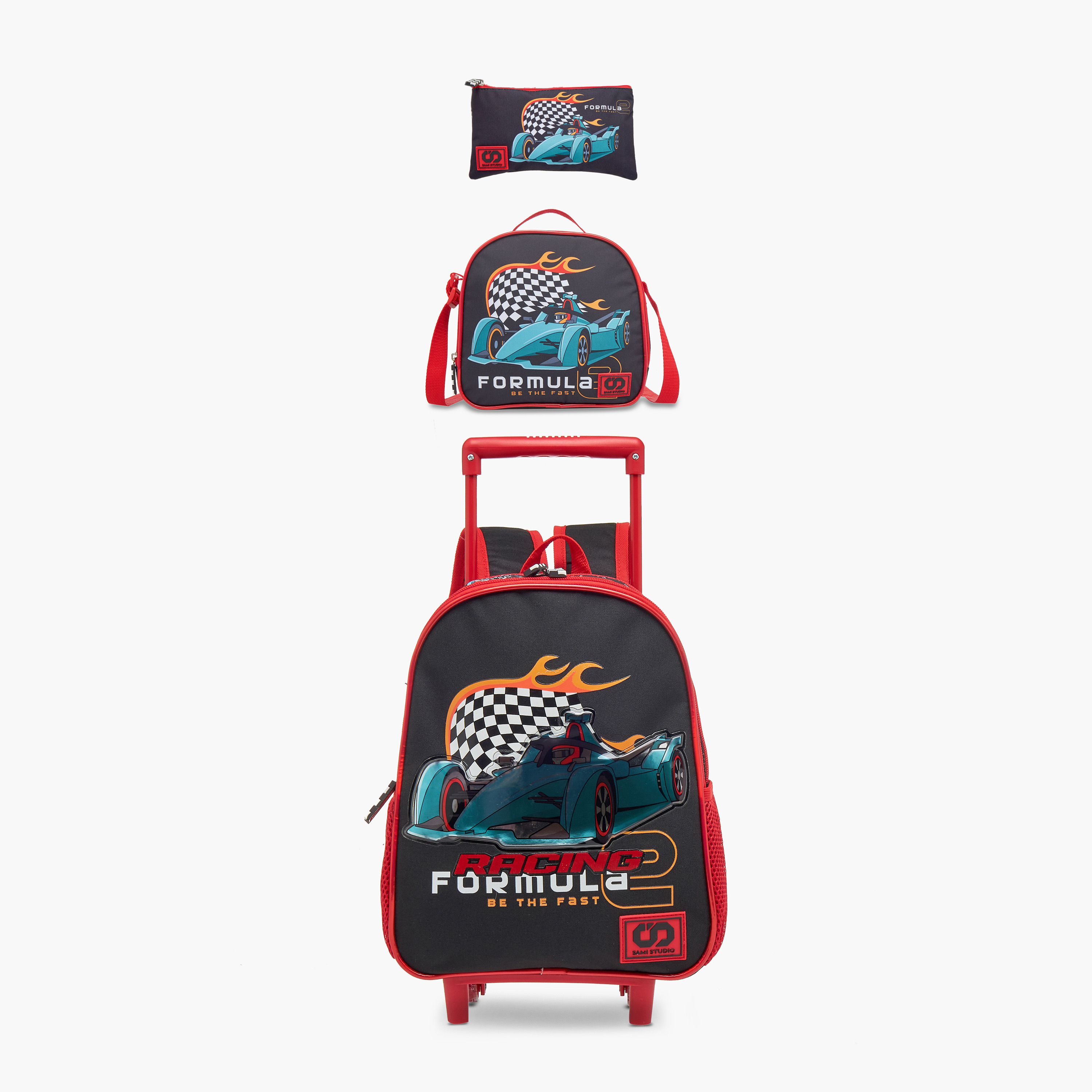 SAMI STUDIO Cars 3-Piece School Trolley Bag Set for Boys 2-5 Years with Lunch Bag and Pencil Pouch -promo_LS20_OMN-image-1