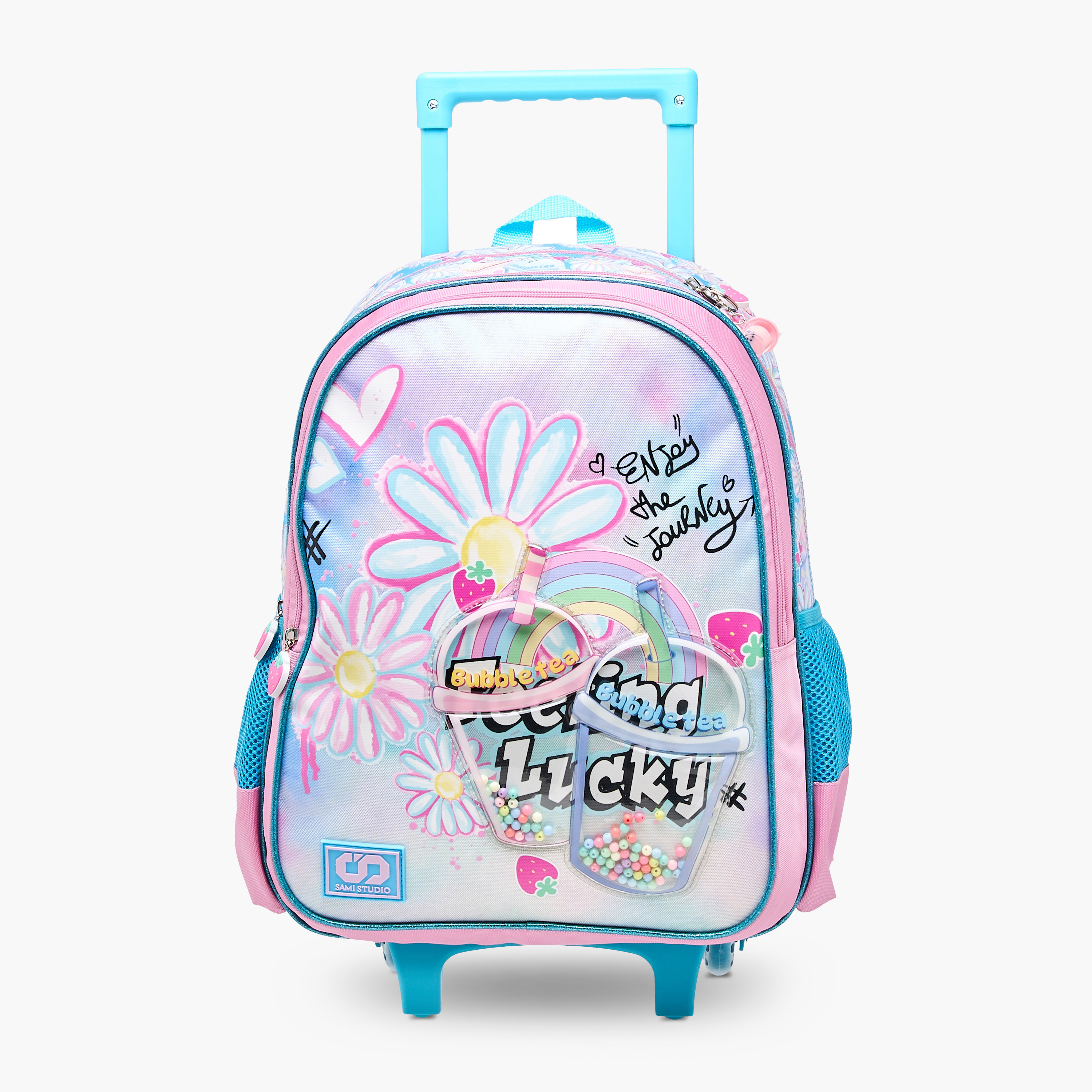 SAMI STUDIO Floral Trolley Bag for Girls 5-8 Years with Padded Shoulder Straps -school-bagsandbackpacks-trolleybags-image-1