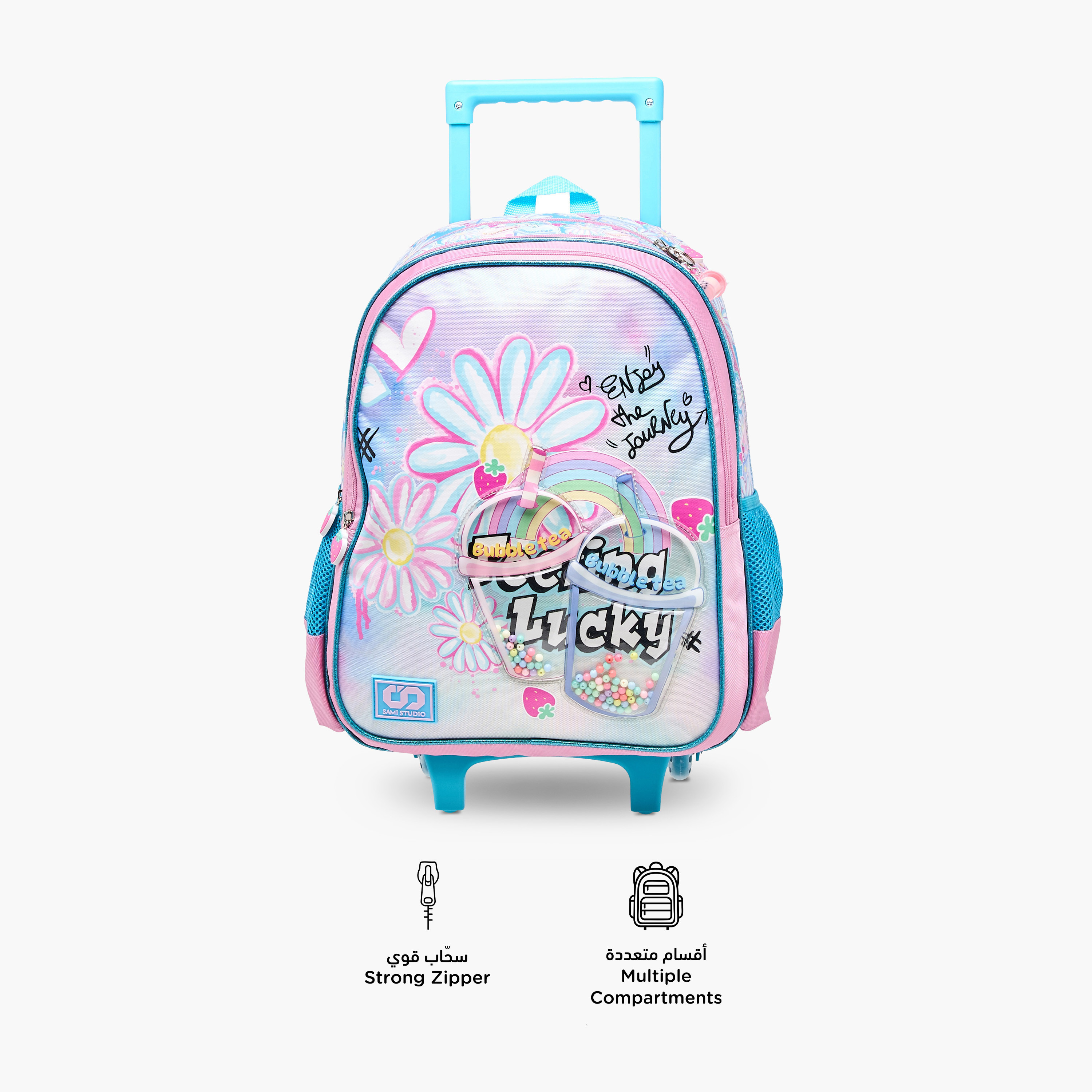 SAMI STUDIO Floral Trolley Bag for Girls 5-8 Years with Padded Shoulder Straps -school-bagsandbackpacks-trolleybags-image-4