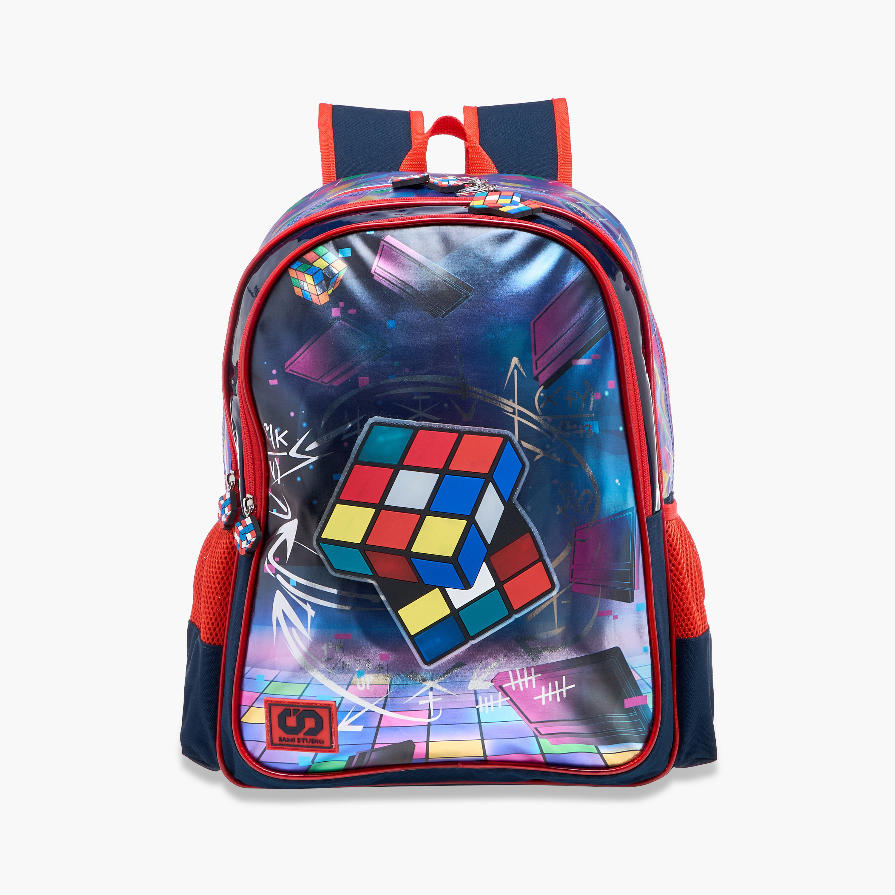 شنكة ظهر 17 بوصة بطبعات مكعب روبيك وحمالات قابلة للتعديل من سامي ستوديو - 14x33x45 سم-school-bagsandbackpacks-backpacks-image-10