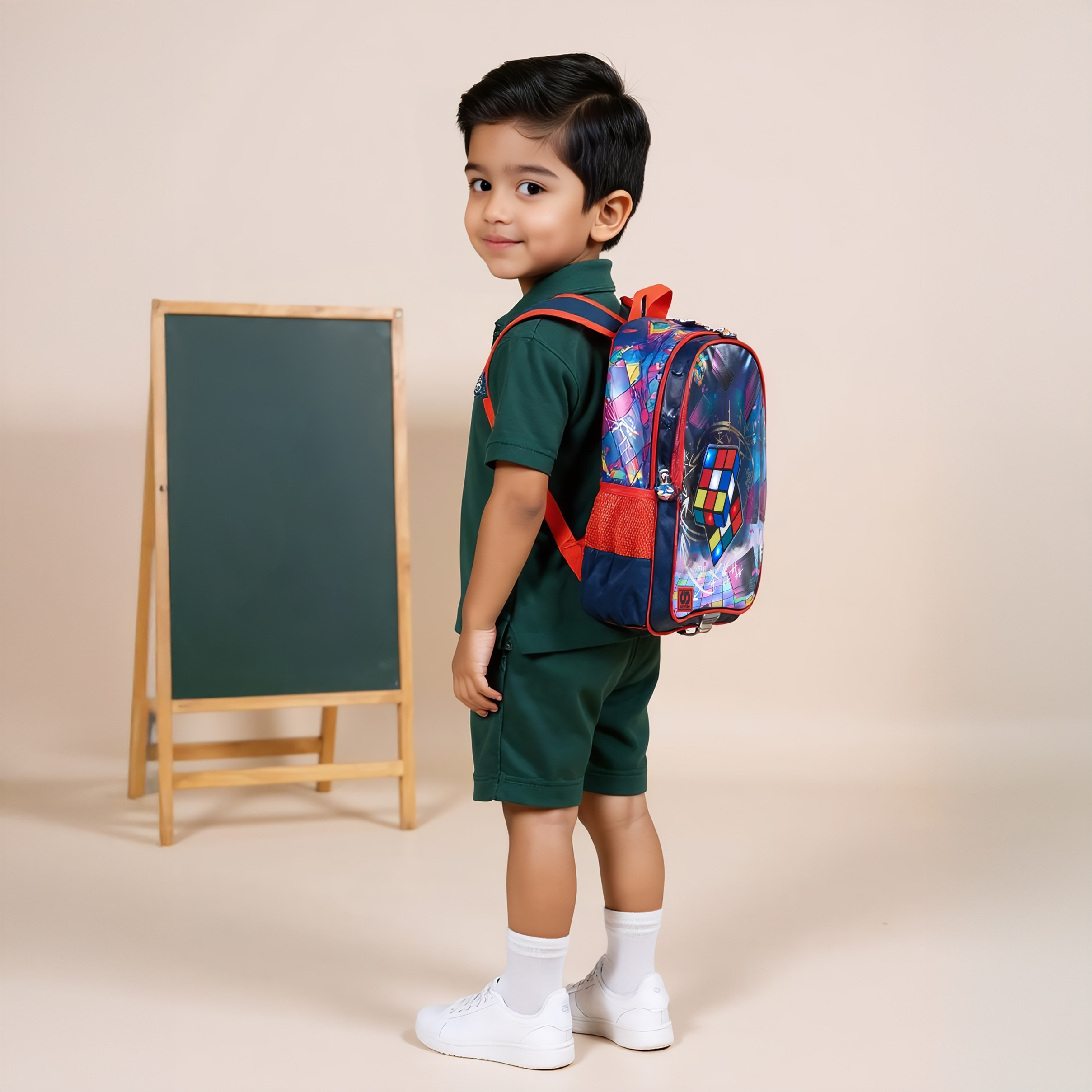 شنكة ظهر 17 بوصة بطبعات مكعب روبيك وحمالات قابلة للتعديل من سامي ستوديو - 14x33x45 سم-school-bagsandbackpacks-backpacks-image-9