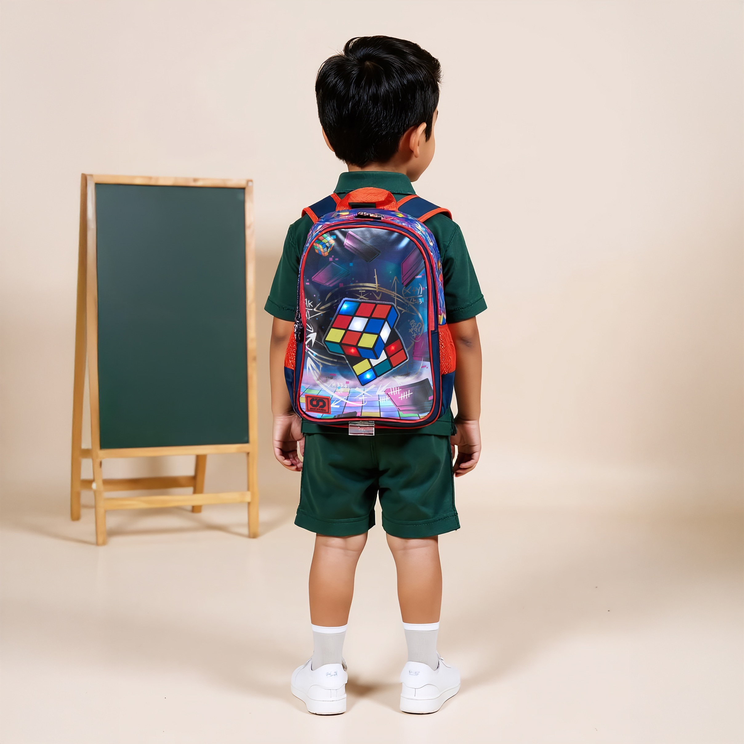 شنكة ظهر 17 بوصة بطبعات مكعب روبيك وحمالات قابلة للتعديل من سامي ستوديو - 14x33x45 سم-school-bagsandbackpacks-backpacks-image-8