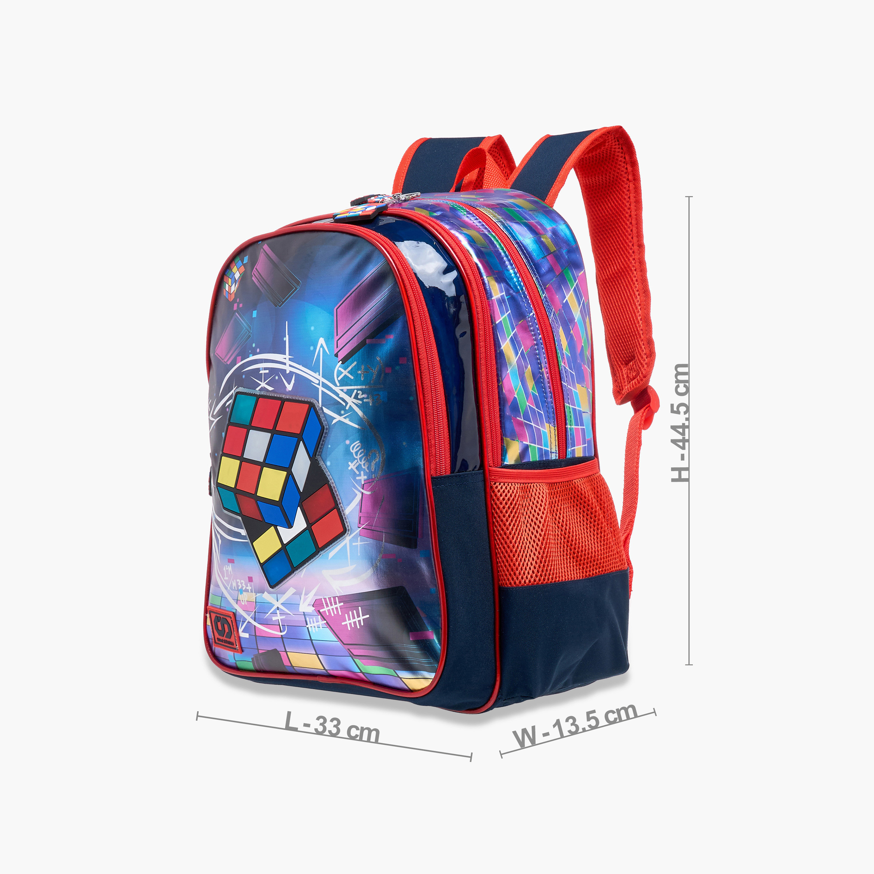 شنكة ظهر 17 بوصة بطبعات مكعب روبيك وحمالات قابلة للتعديل من سامي ستوديو - 14x33x45 سم-school-bagsandbackpacks-backpacks-image-7