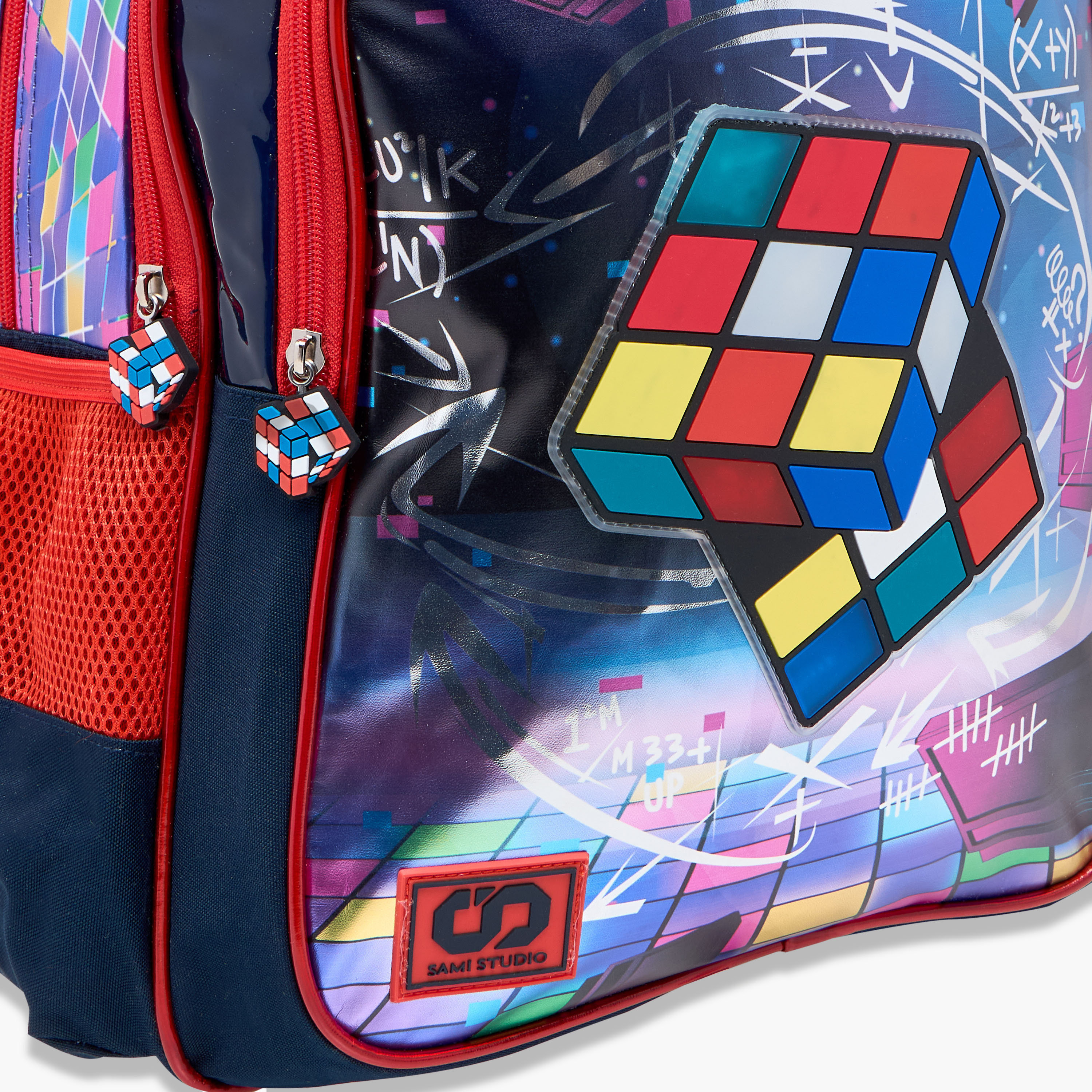 شنكة ظهر 17 بوصة بطبعات مكعب روبيك وحمالات قابلة للتعديل من سامي ستوديو - 14x33x45 سم-school-bagsandbackpacks-backpacks-image-1