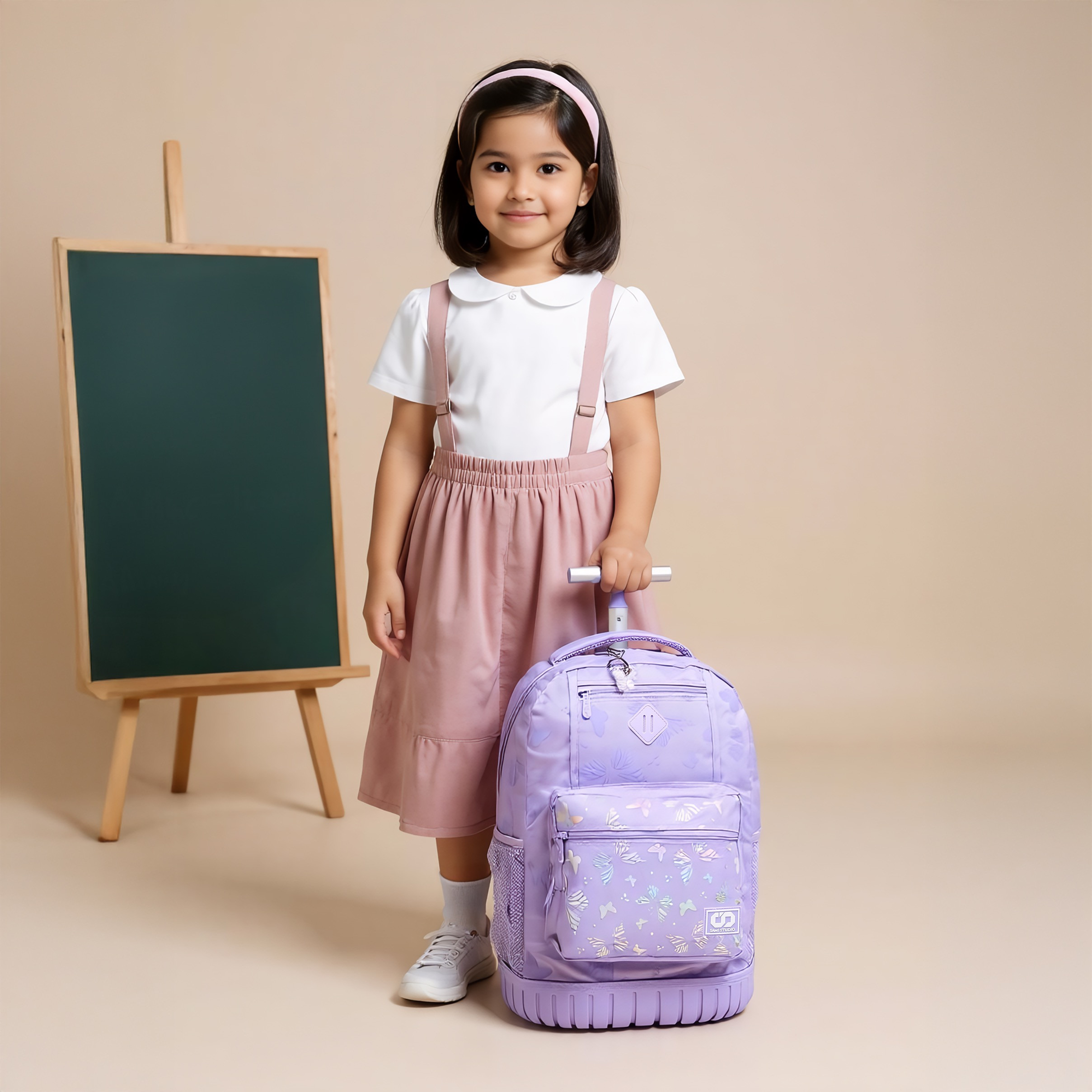 SAMI STUDIO Butterfly Trolley Bag for Girls 8-13 Years with Padded Shoulder Straps -school-bagsandbackpacks-trolleybags-image-2