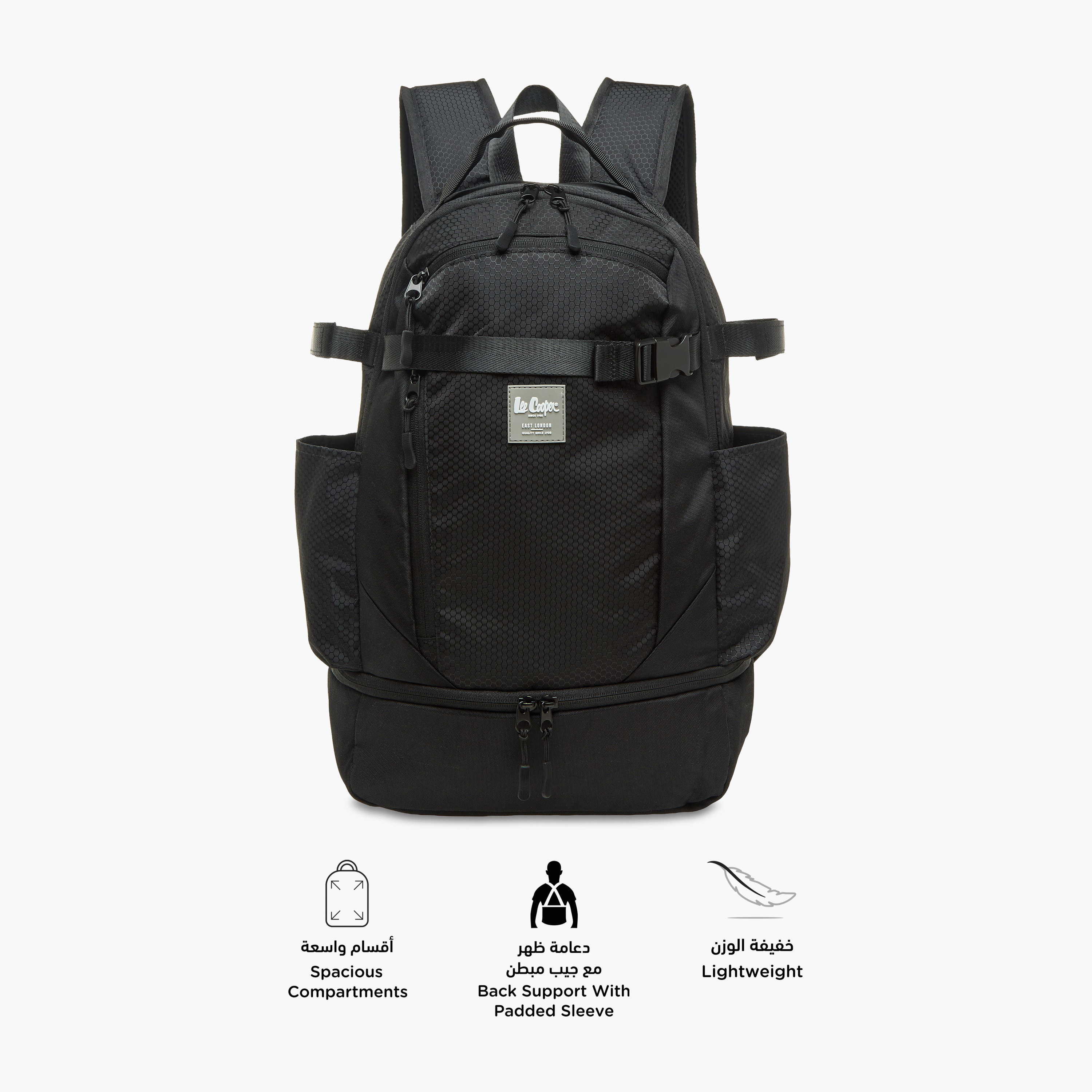 Lee Cooper Logo Applique School Backpack with Zip Closure - 16x31x48 cm-school-bagsandbackpacks-backpacks-image-4