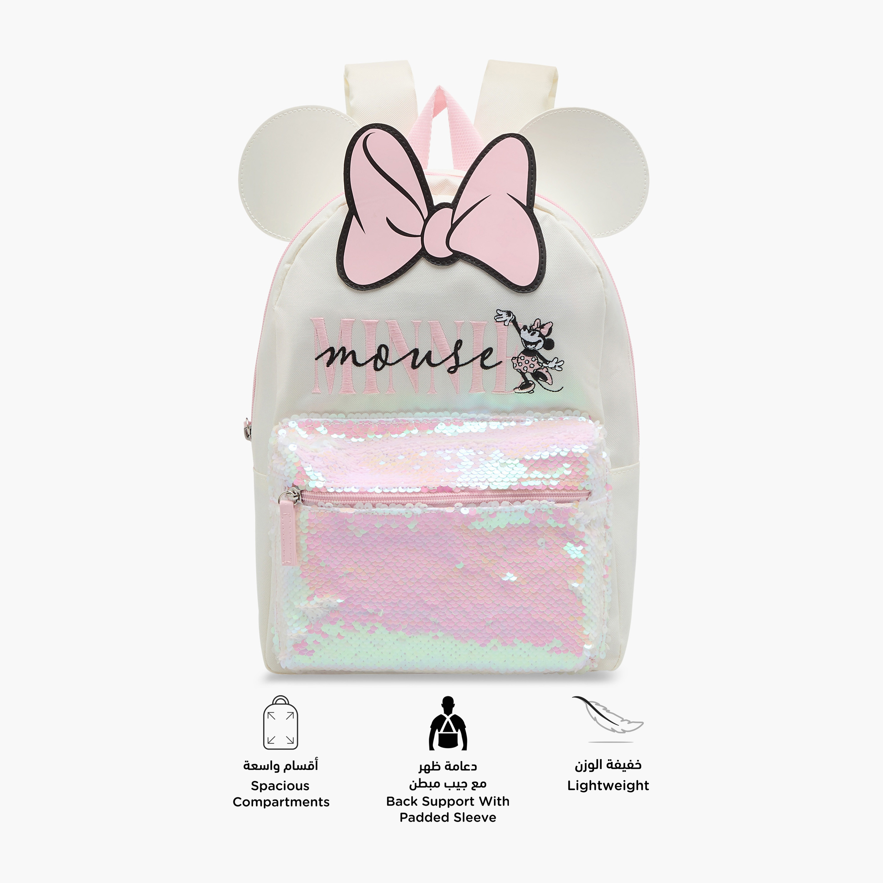 شنطة ظهر بزينة ميني ماوس مع حمالات قابلة للتعديل وسحاب إغلاق من ديزني - 32x23x9 سم-school-bagsandbackpacks-backpacks-image-4