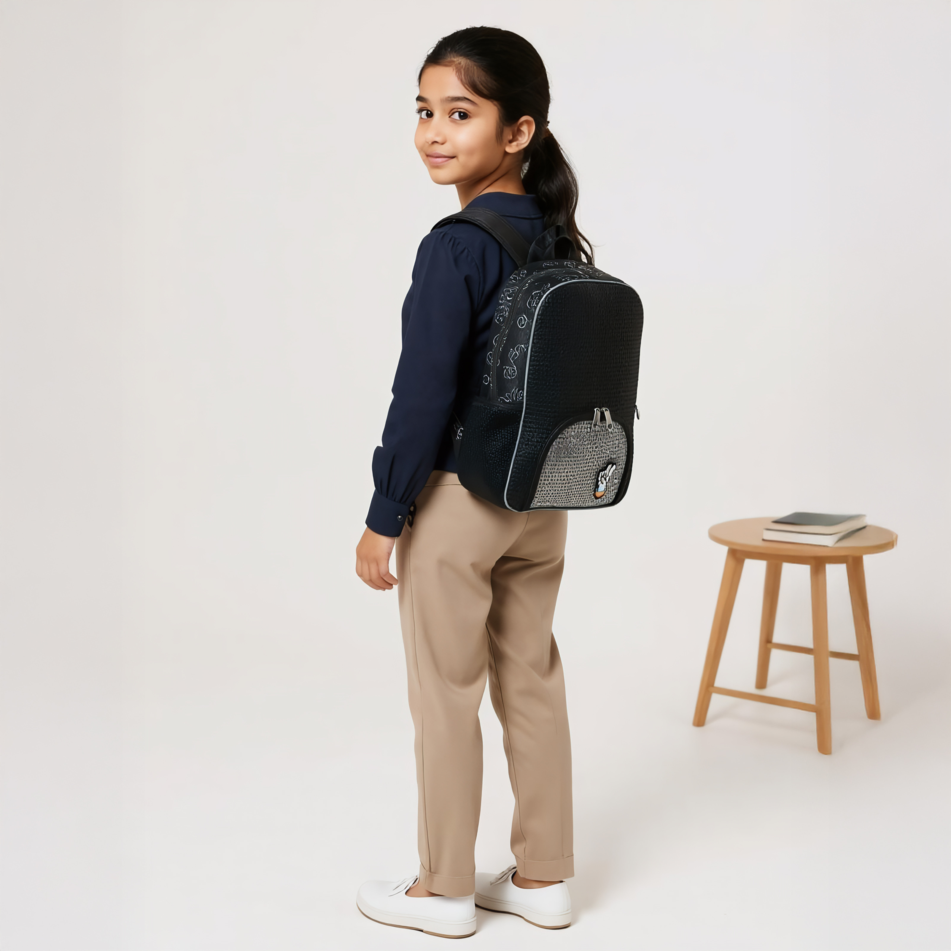Light & Nine Textured Backpack with Adjustable Shoulder Straps and Zip Closure - 32x15x41 cms-school-bagsandbackpacks-backpacks-image-3