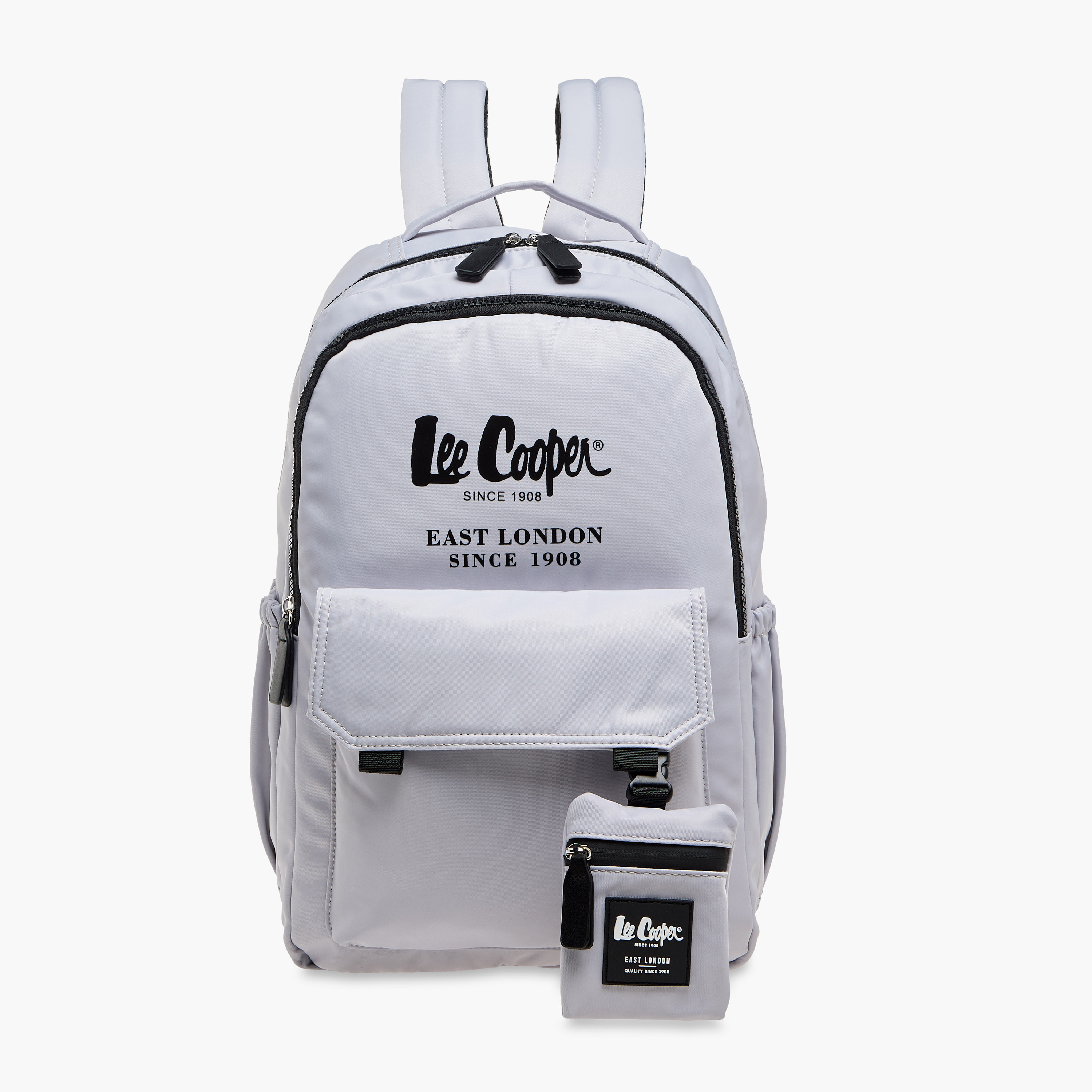 Lee Cooper Logo Print Backpack with Zip Closure and Attached Pouch - 45x14x30 cm-women-bagsandwallets-backpacks-image-1