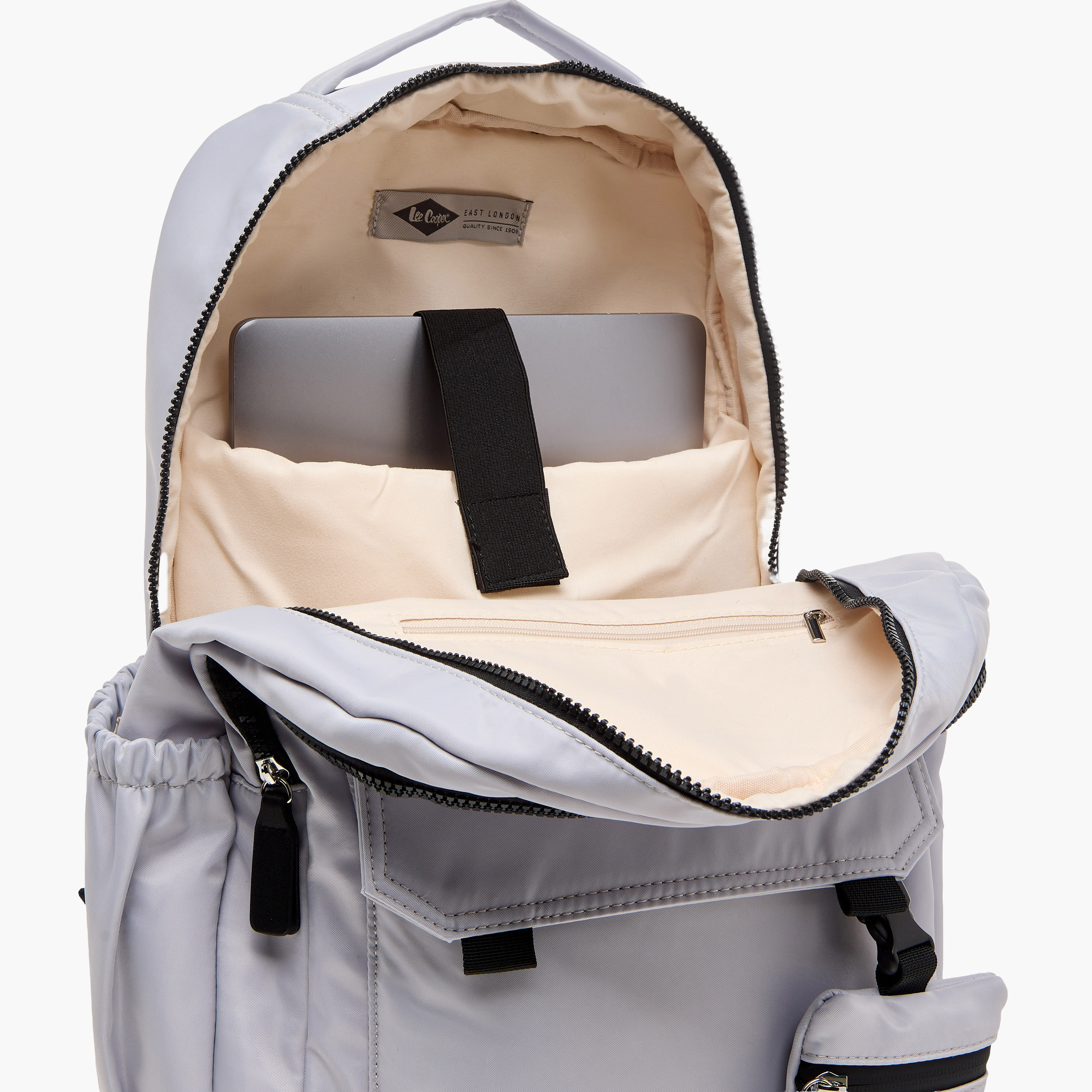 Lee Cooper Logo Print Backpack with Zip Closure and Attached Pouch - 45x14x30 cm-women-bagsandwallets-backpacks-image-10