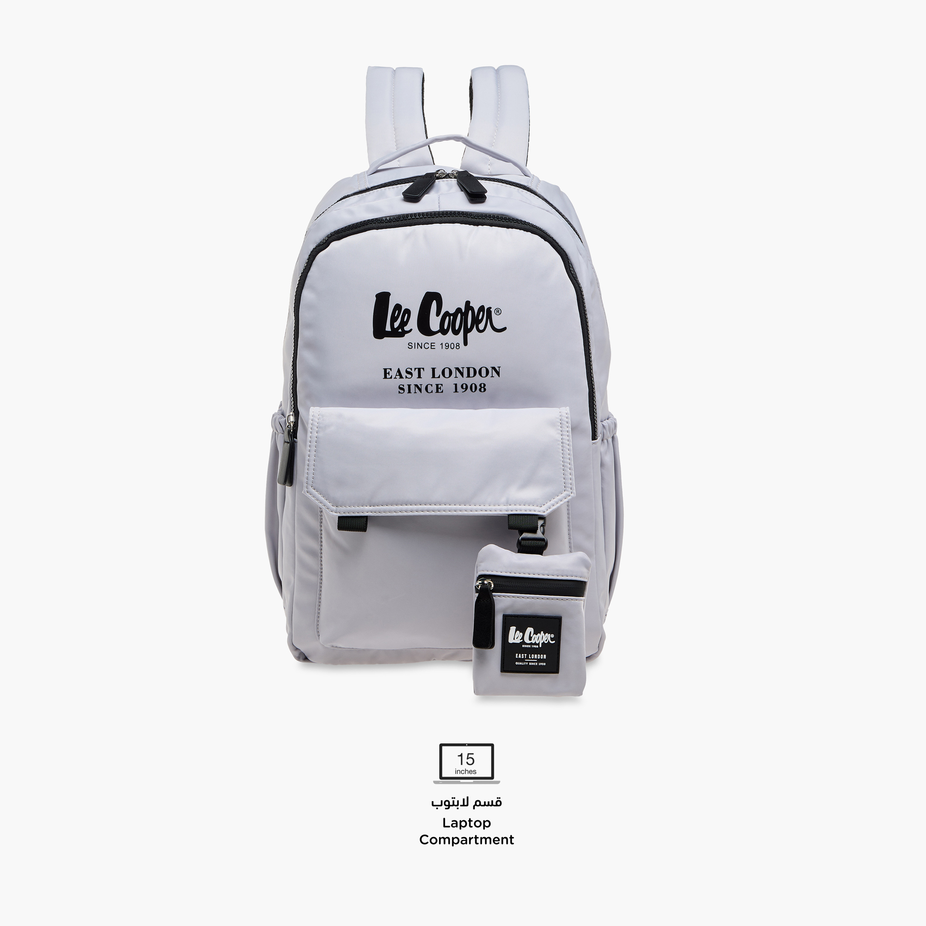 Lee Cooper Logo Print Backpack with Zip Closure and Attached Pouch - 45x14x30 cm-women-bagsandwallets-backpacks-image-4