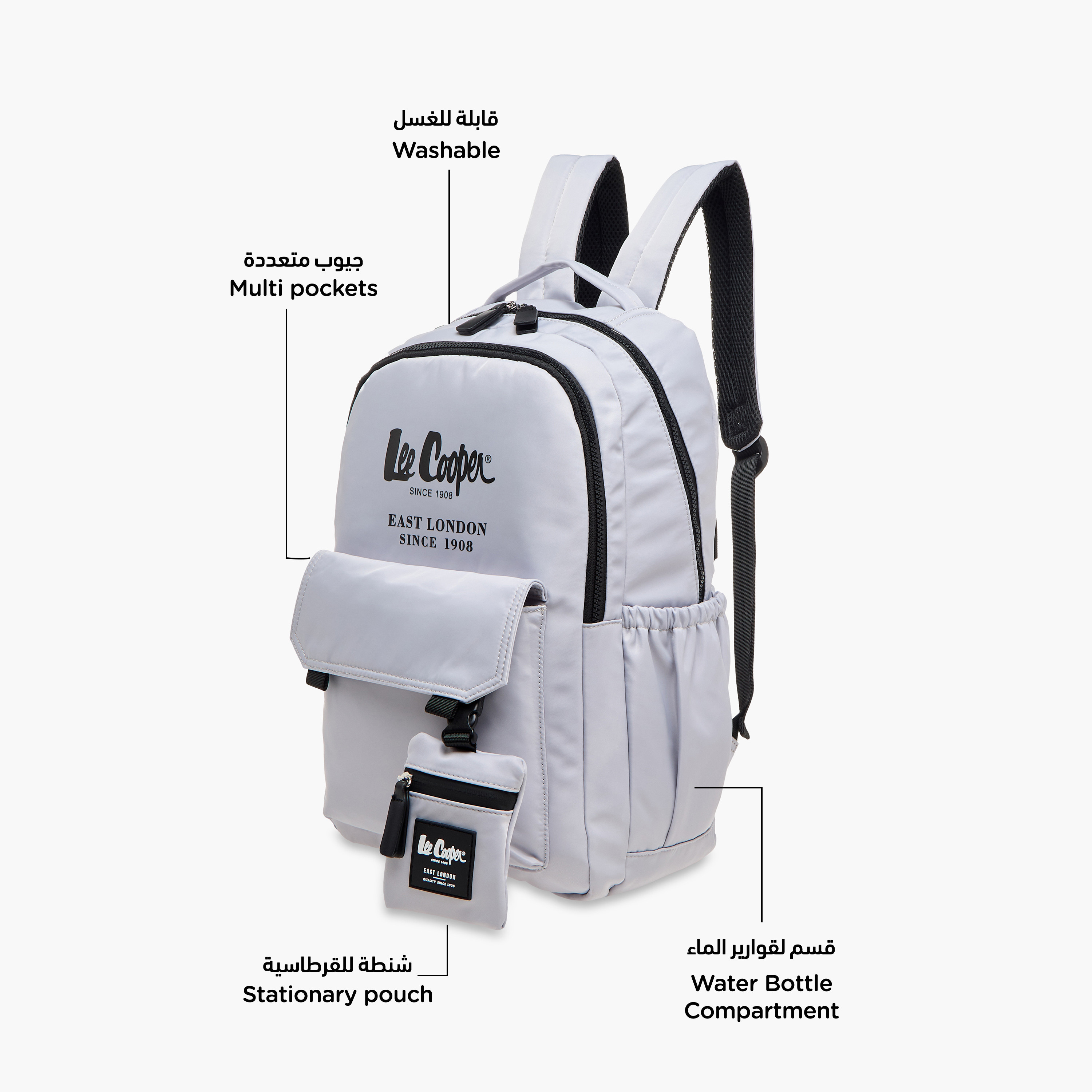 Lee Cooper Logo Print Backpack with Zip Closure and Attached Pouch - 45x14x30 cm-women-bagsandwallets-backpacks-image-6