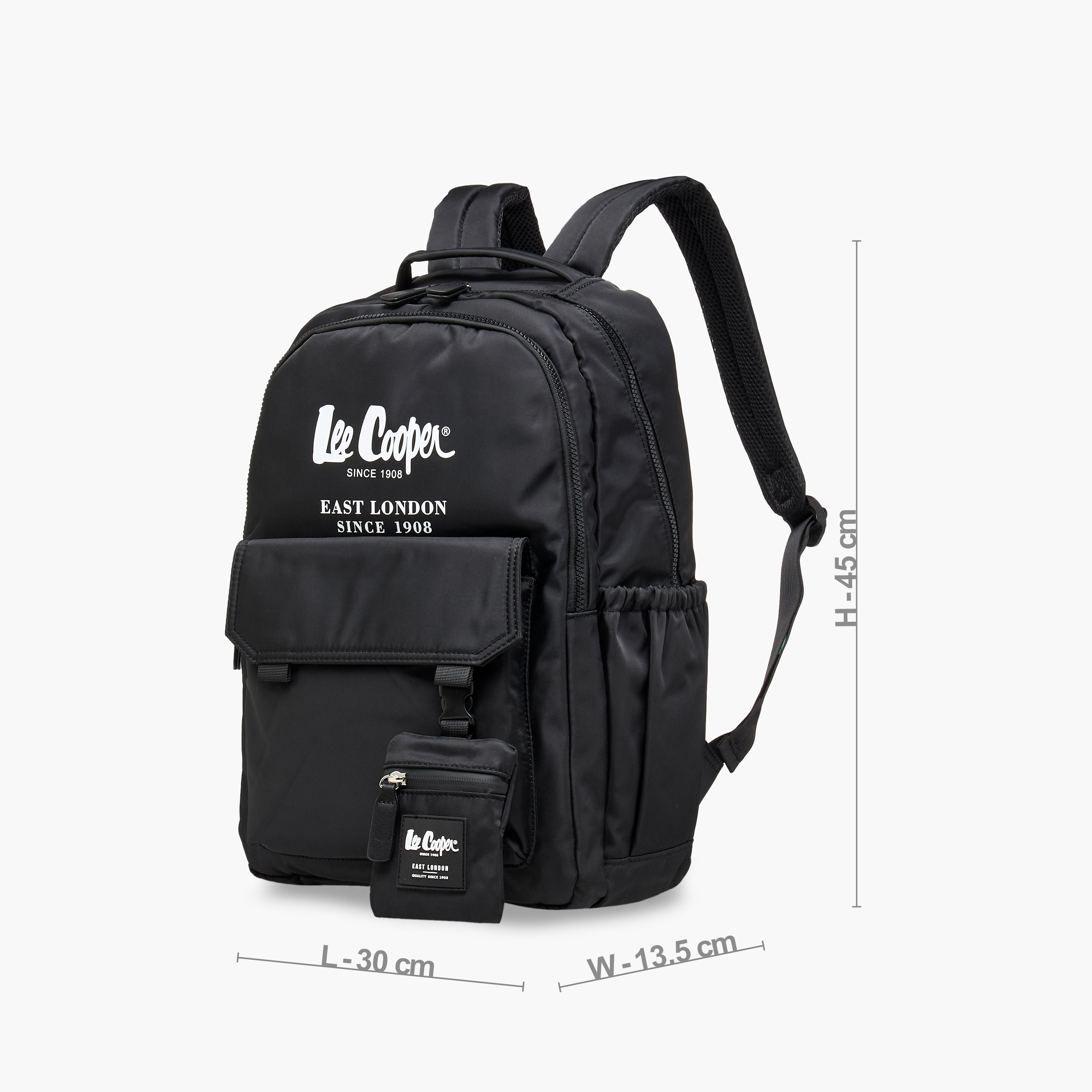 Lee Cooper Logo Print Backpack with Zip Closure and Attached Pouch - 45x14x30 cm-women-bagsandwallets-backpacks-image-2