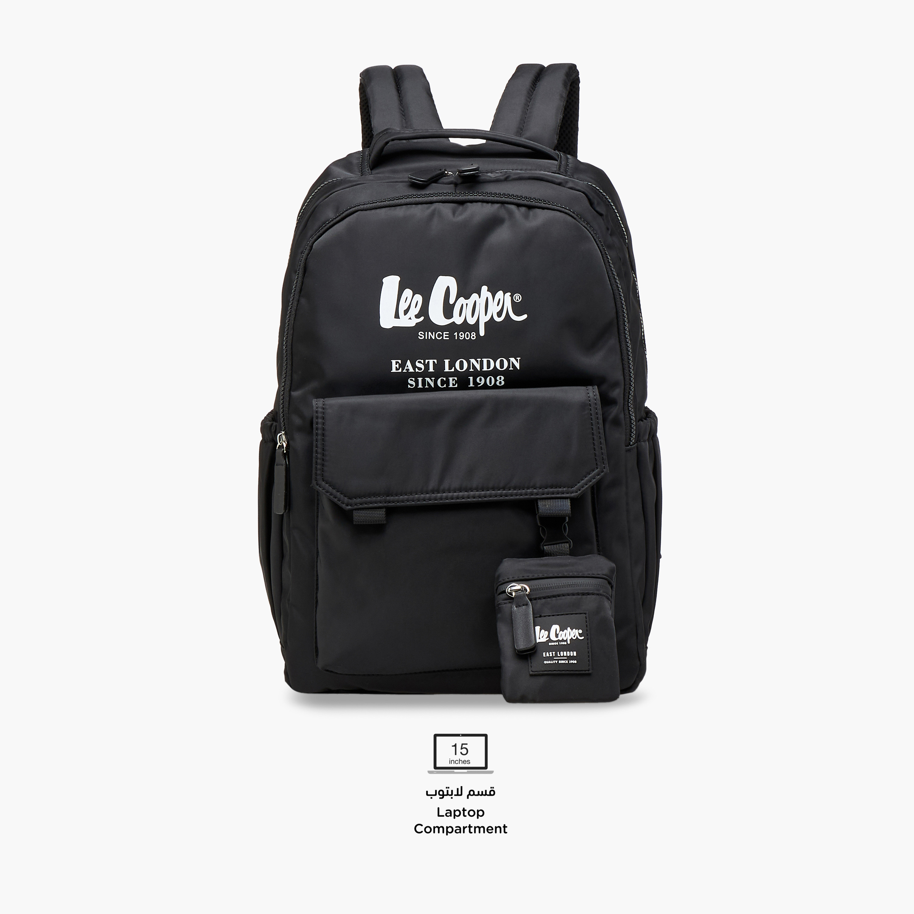 Lee Cooper Logo Print Backpack with Zip Closure and Attached Pouch - 45x14x30 cm-women-bagsandwallets-backpacks-image-4
