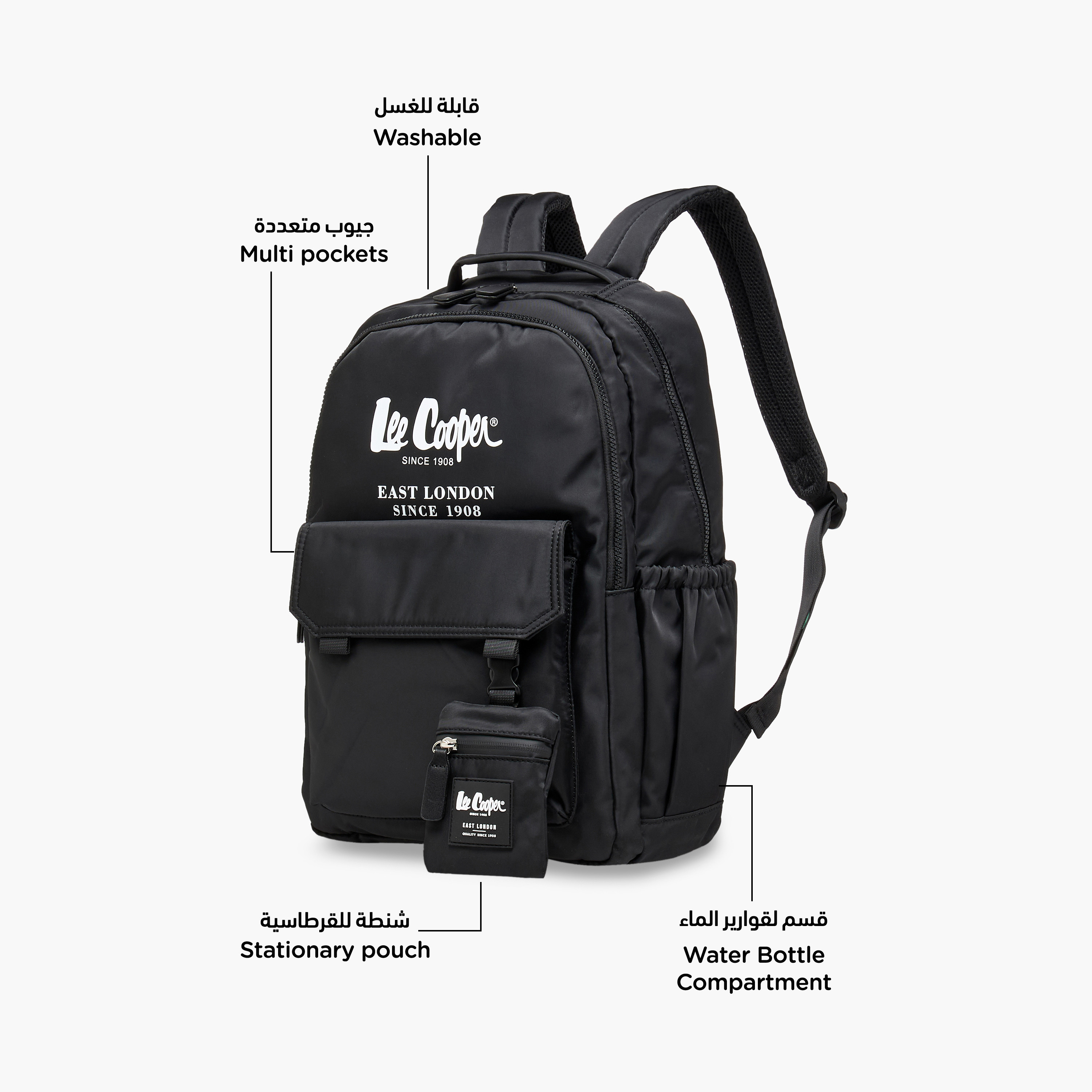 Lee Cooper Logo Print Backpack with Zip Closure and Attached Pouch - 45x14x30 cm-women-bagsandwallets-backpacks-image-6