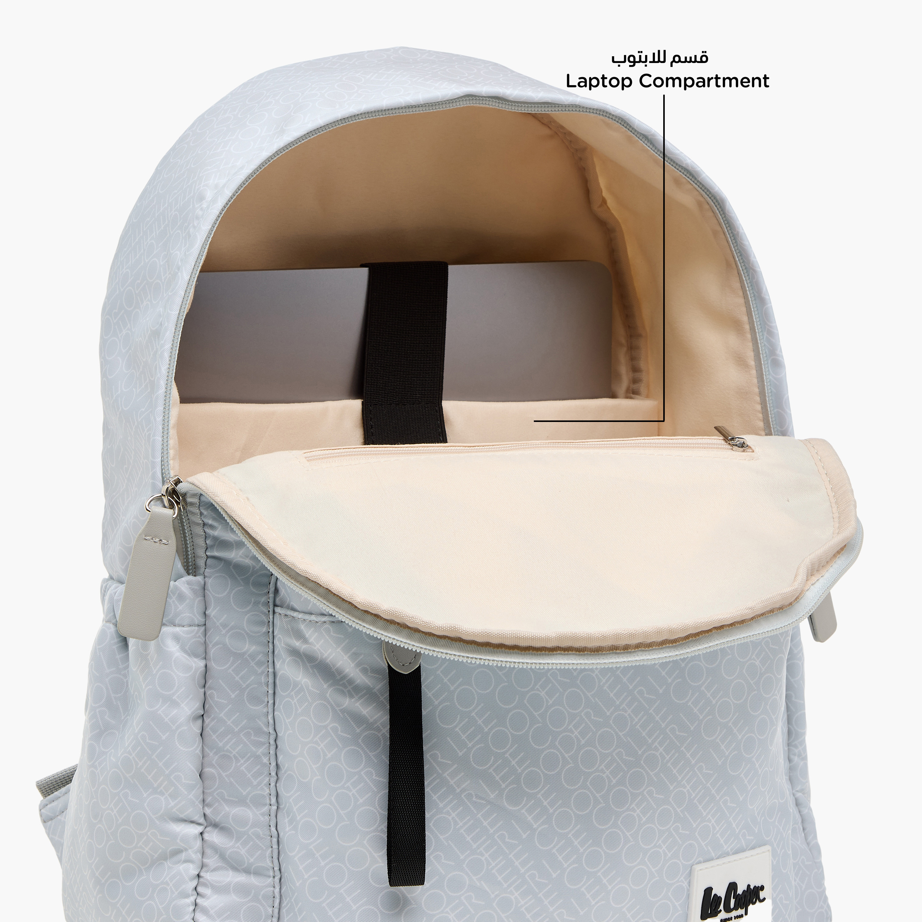 شنطة ظهر بأحزمة قابلة للتعديل وسحاب إغلاق وطبعات مونوجرام من لي كوبر - 14x33x42 سم-women-bagsandwallets-backpacks-image-10
