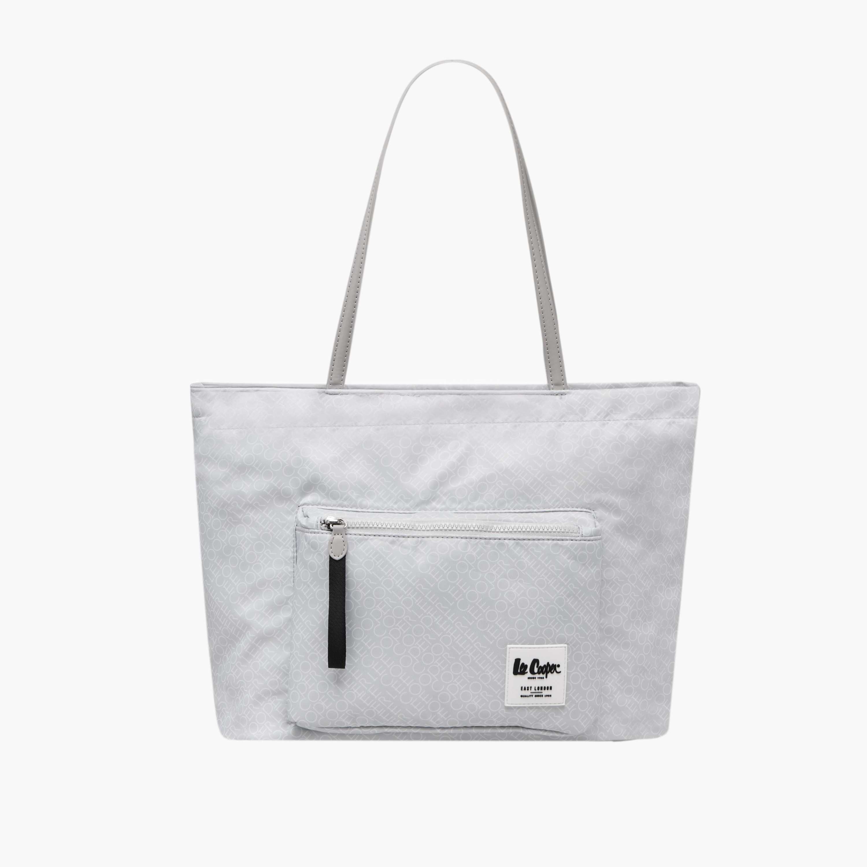 Lee Cooper Monogram Print Tote Bag with Double Handle and Zip Closure-women-bagsandwallets-handbags-image-1
