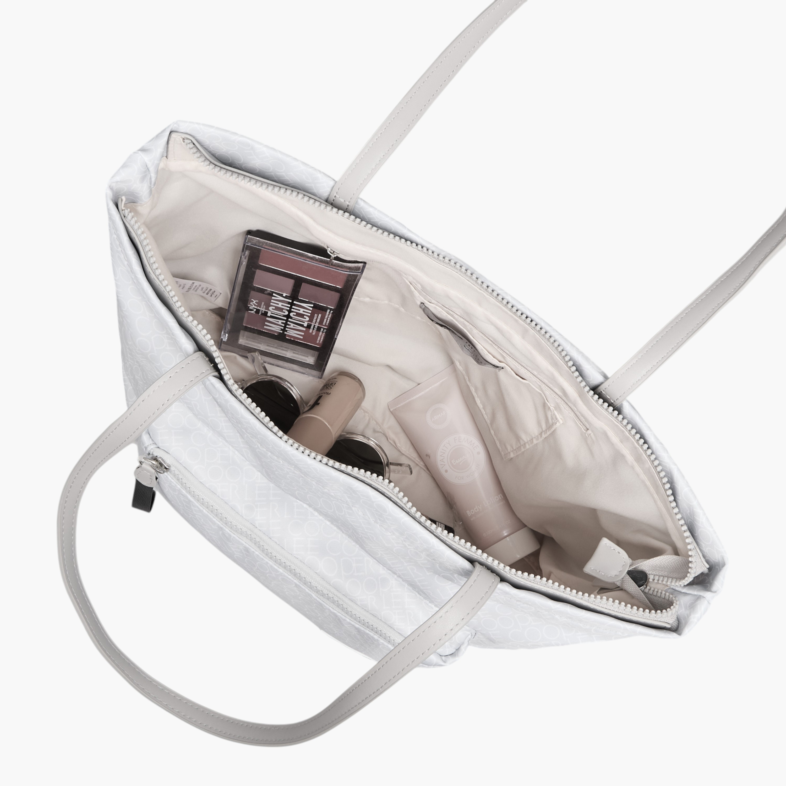 Lee Cooper Monogram Print Tote Bag with Double Handle and Zip Closure-women-bagsandwallets-handbags-image-9